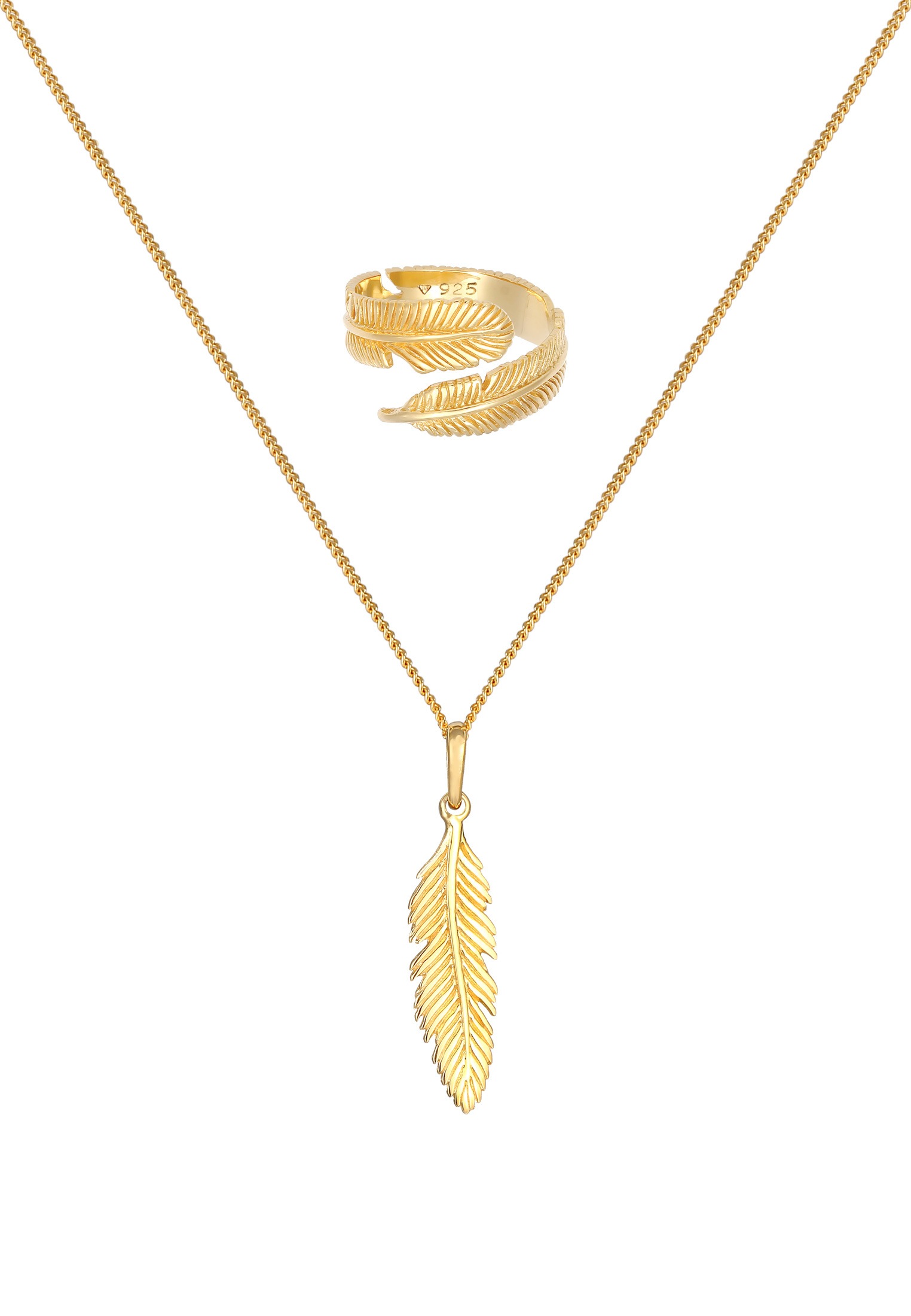 Elli Ohrring und Ketten Set »Schmuckset Feder Boho Festival 925 Silber«