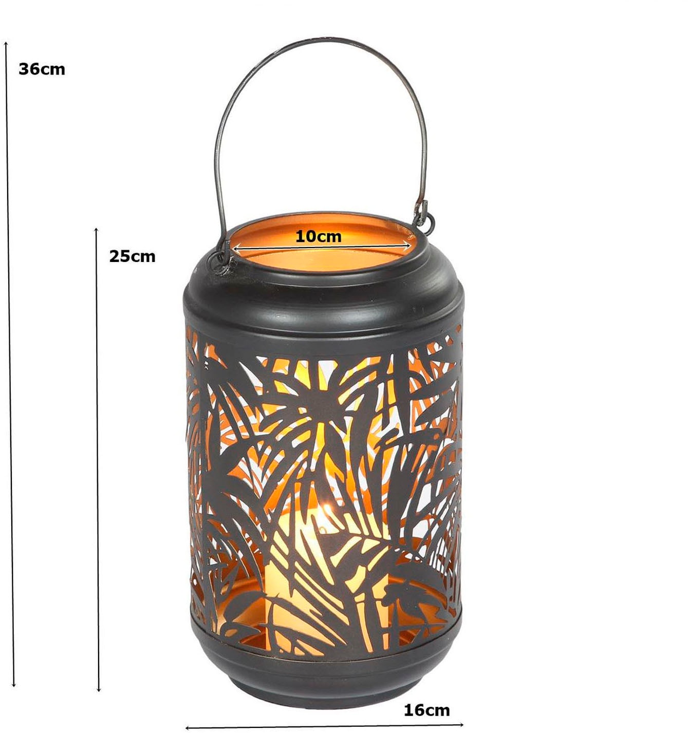 Ambiente Haus Kerzenlaterne »Laterne Palmdesign Metall - (H) 36 cm«, (1 St.)