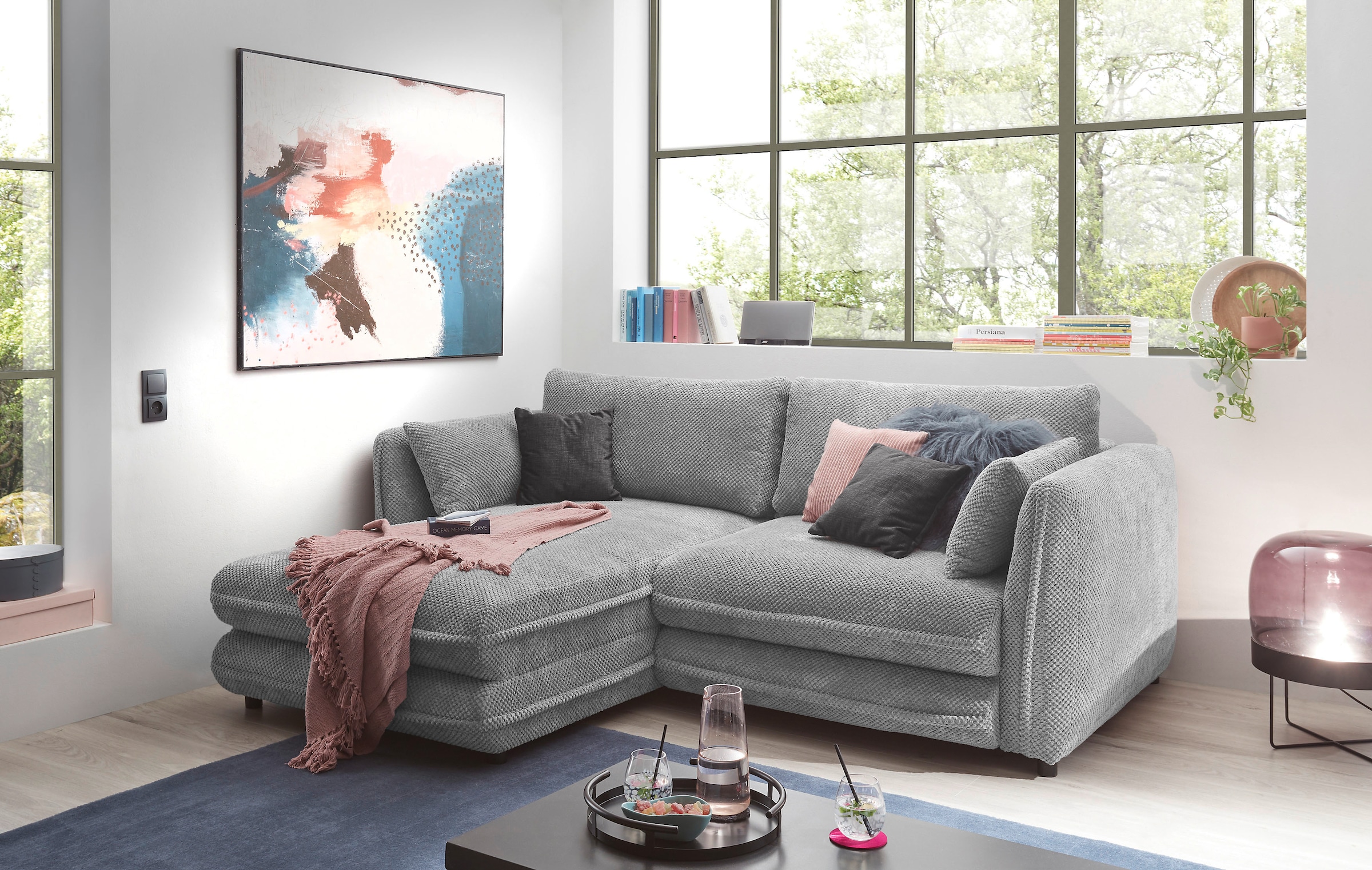 ED EXCITING DESIGN Ecksofa »Stanley«, frei im Raum stellbar, mit Schlaffunktion und Bettkasten