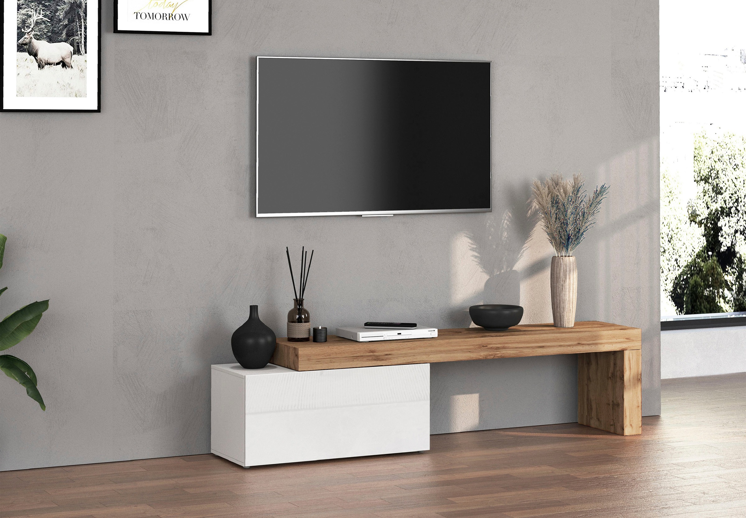 OTTO home Lowboard »Chronos TV-Board, TV-Schrank« Breite verstellbar von 180 bis 260 cm, 1 Stk. tlg. Breite 220 cm TV-Board,Lowboard,1 Klappe und ein L-Förmiger Aufsatz