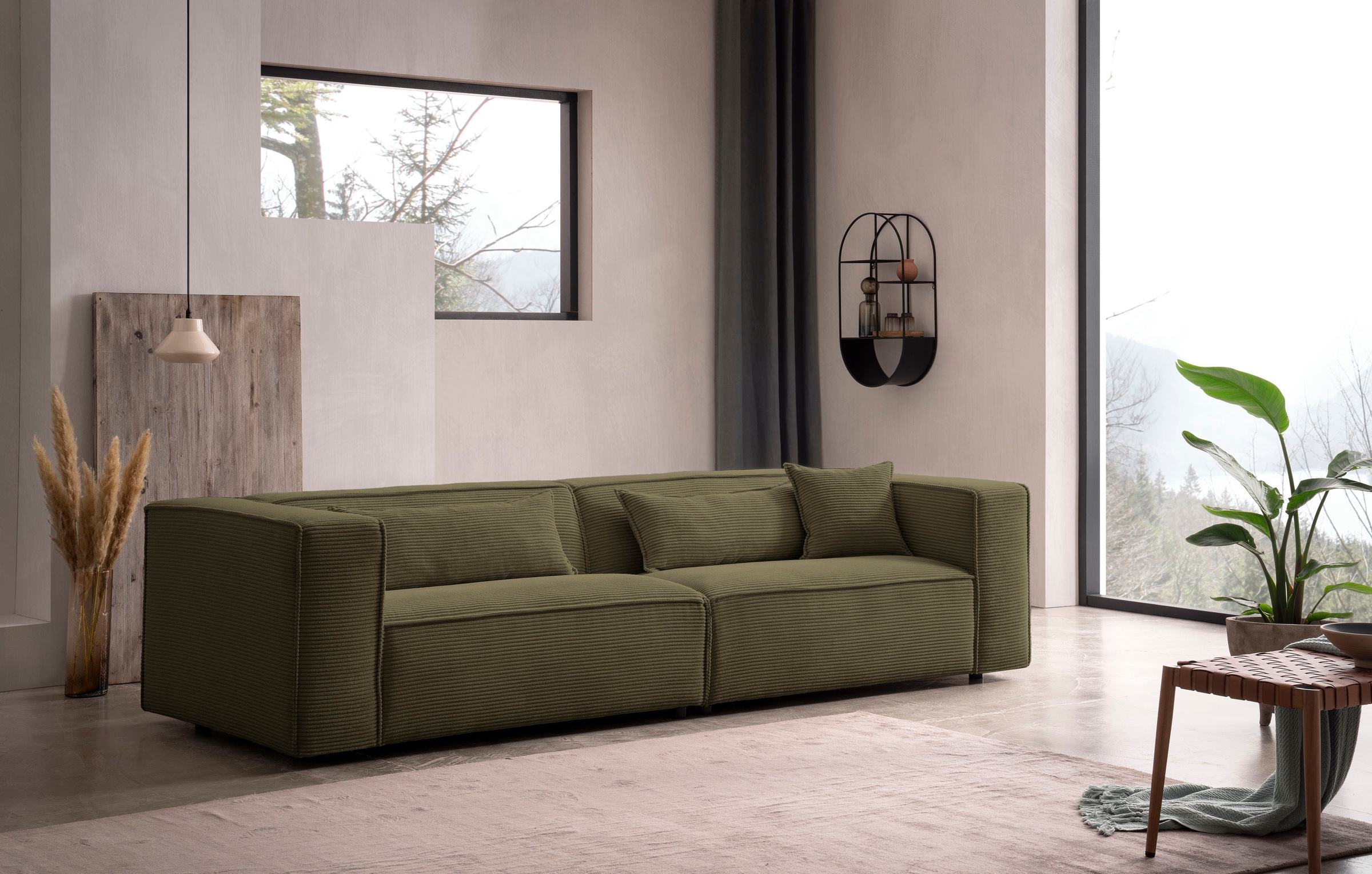 LeGer Home by Lena Gercke 3-Sitzer »PIARA, Couch mit Kedernaht, Sofa in Cord oder Leinenoptik«, schwarze Füße, bequemer Sitzkomfort
