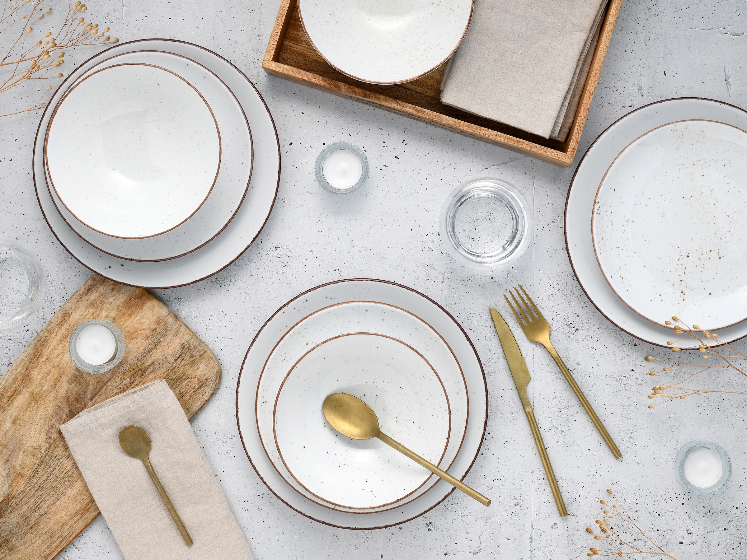 CreaTable Teller-Set »Vintage, Tellerset 12-tlg.« Naturverbundenes Design, Handgemalt