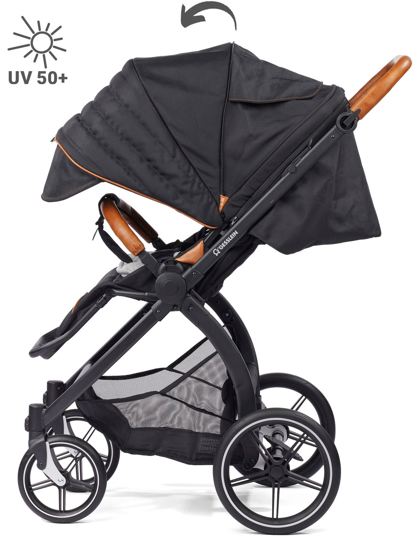 Gesslein Kombi-Kinderwagen »FX4 Soft+ mit Aufsatz Swing schwarz, schwarz/kupfer«, mit Babywanne C3 und Babyschalenadapter