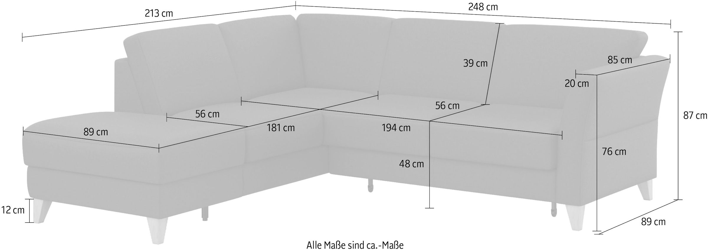 sit&more Ecksofa »Visby L-Form«, Wahlweise mit Bettfunktion und Stauraum, frei im Raum stellbar