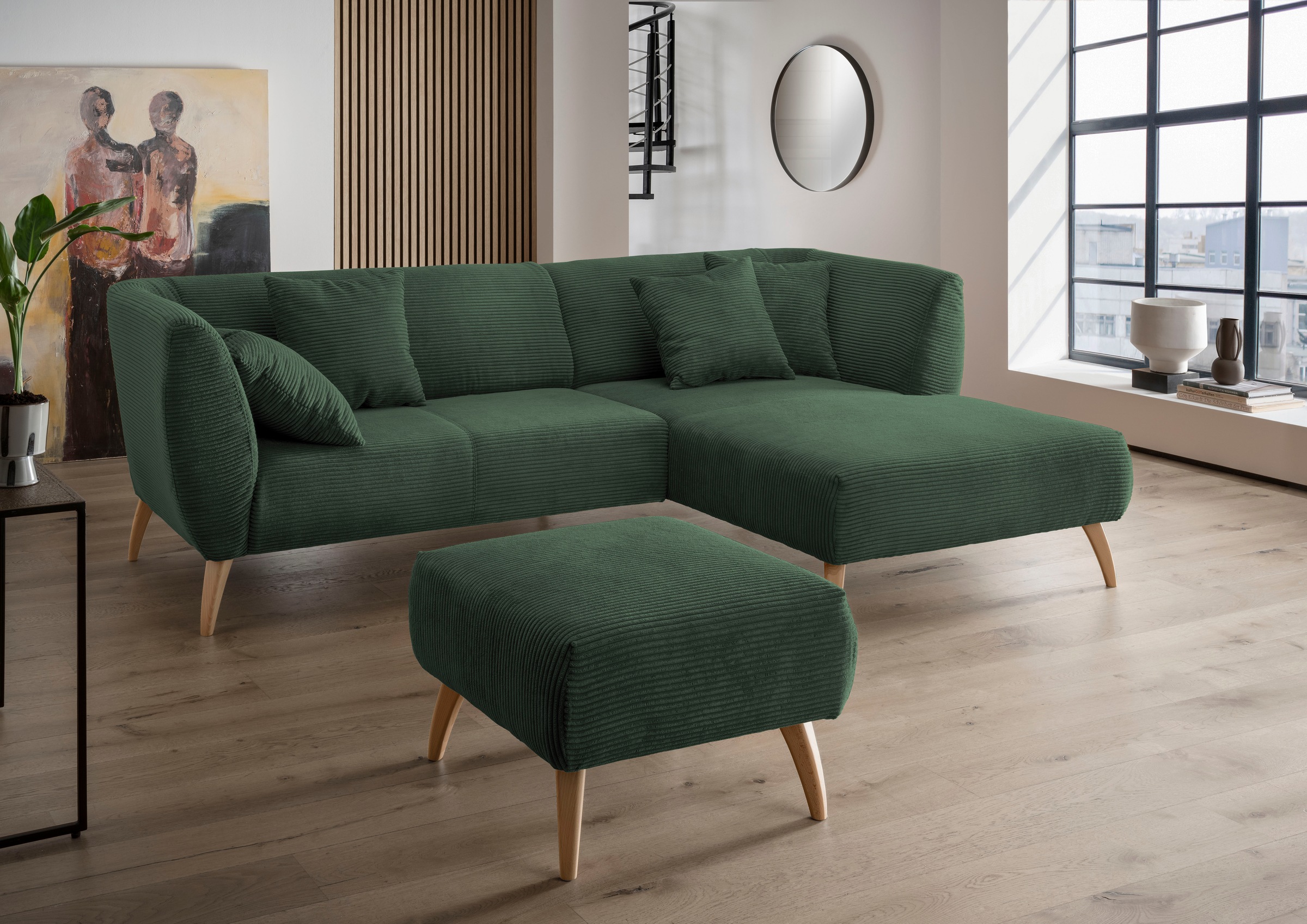 INOSIGN Polsterhocker »Colori«, Holzfußfarbe wählbar, verschiedene Stoffe, hochwertige Stoffqualität