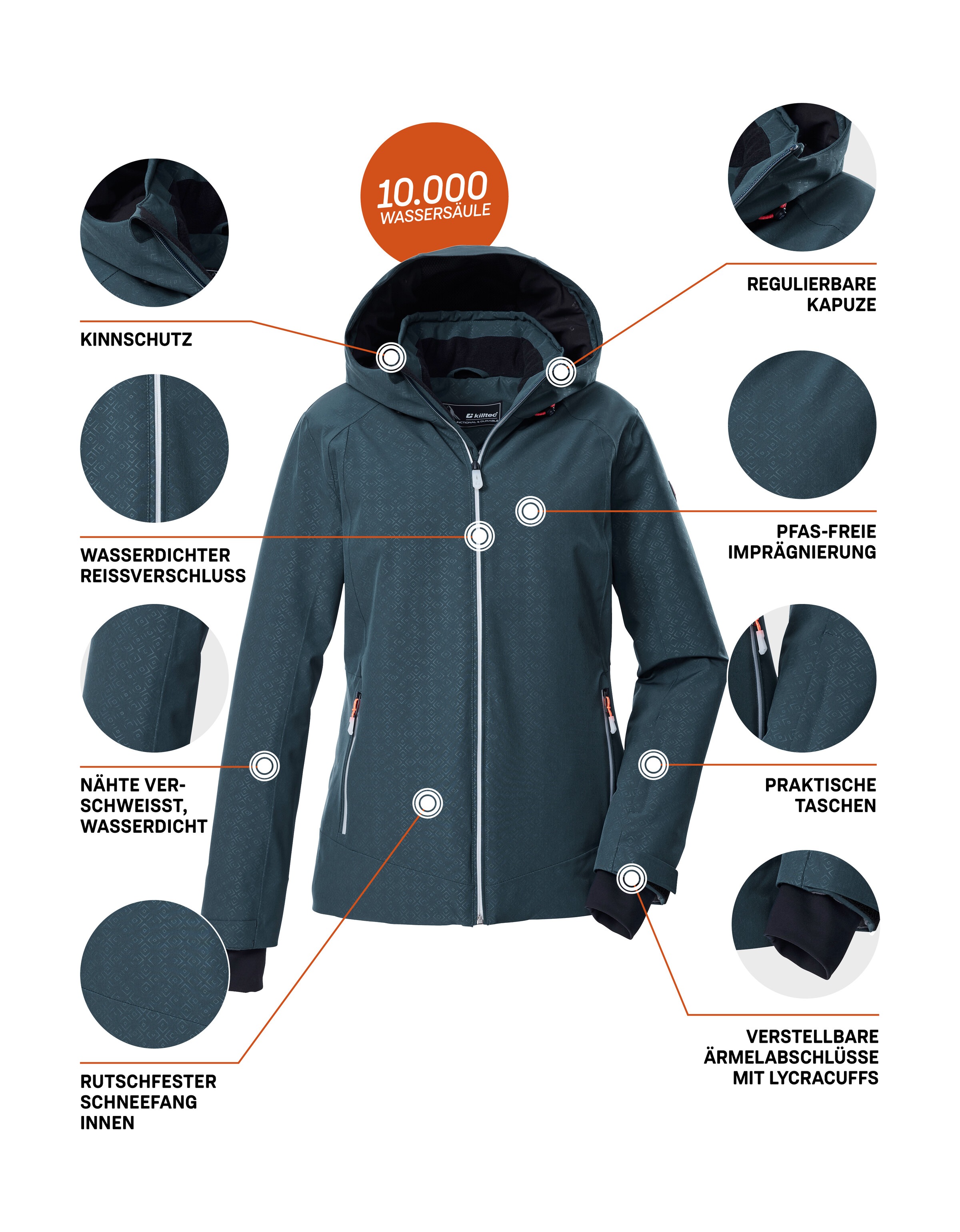 Killtec Skijacke »KSW 33 WMN SKI JCKT«, Damen Skijacke: wasserdicht, atmungsaktiv, verstellbar, PFAs-frei