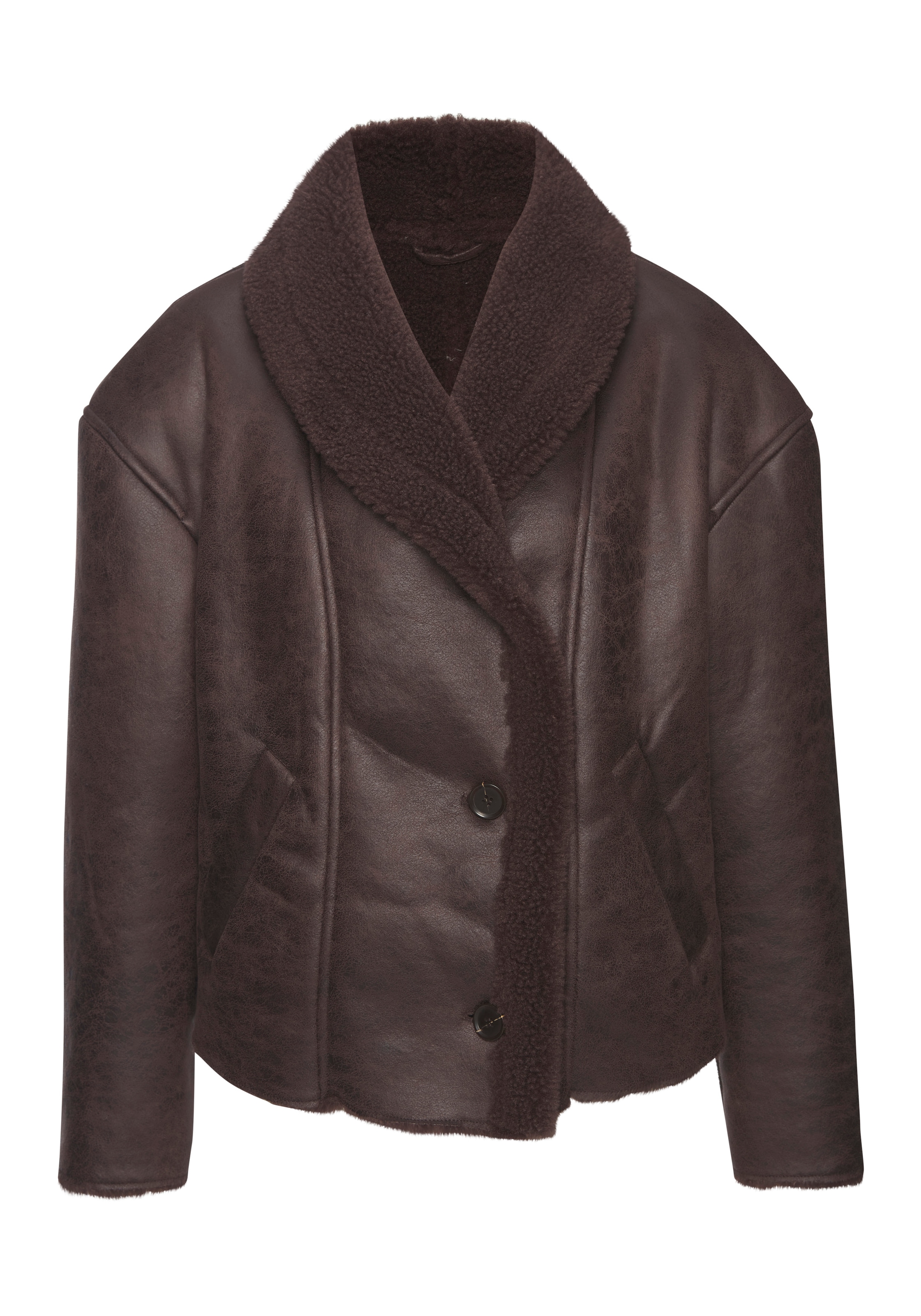 LASCANA Lederimitatjacke »mit weichem Teddyfutter und Knopfleiste« Kuschelige Übergangsjacke, Herbstjacke aus Kunstleder, Lammkunstfell