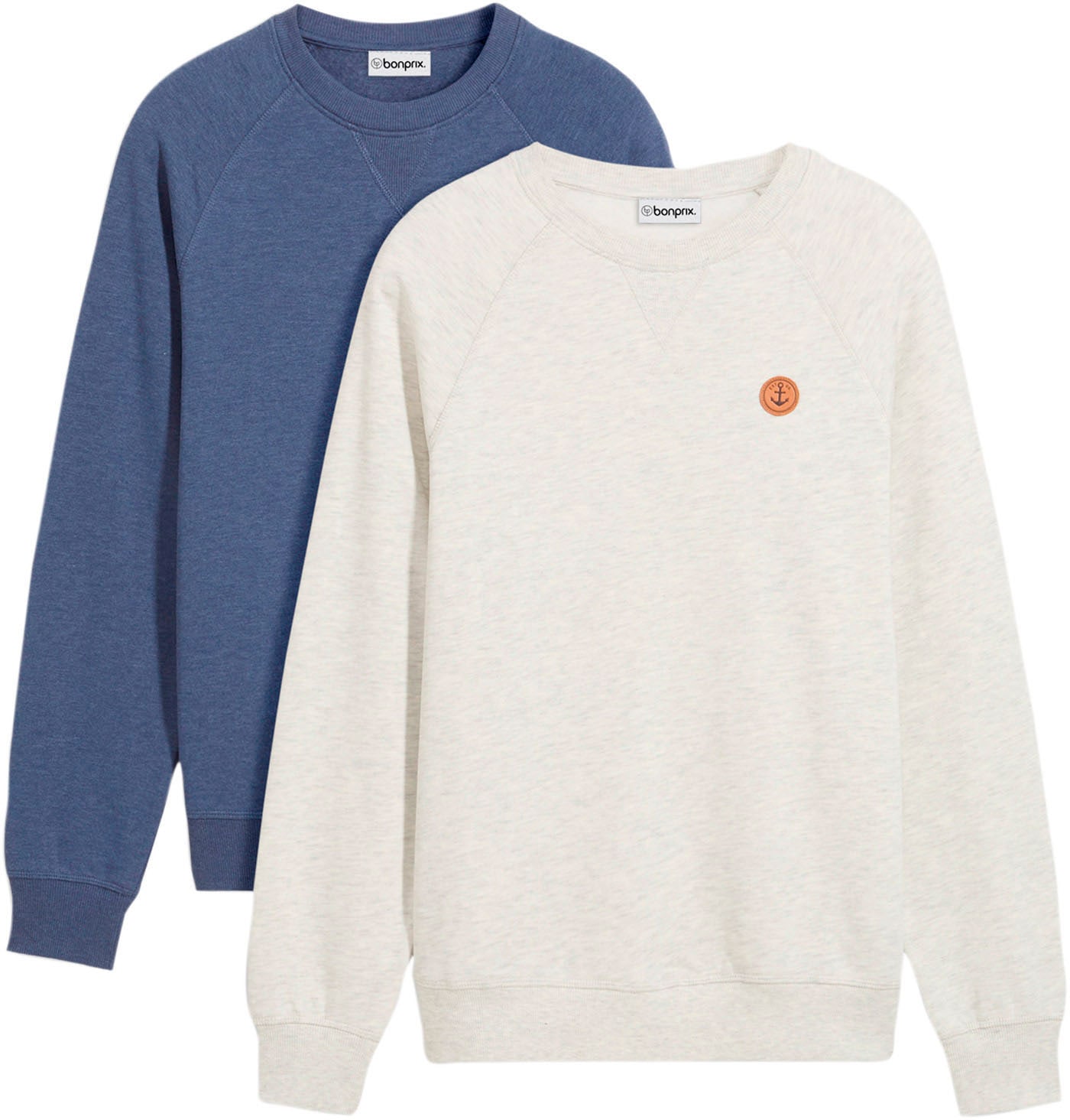 bonprix Sweatshirt, 2 Stk. Regular Fit, unifarben, aus Baumwolle und Polyester
