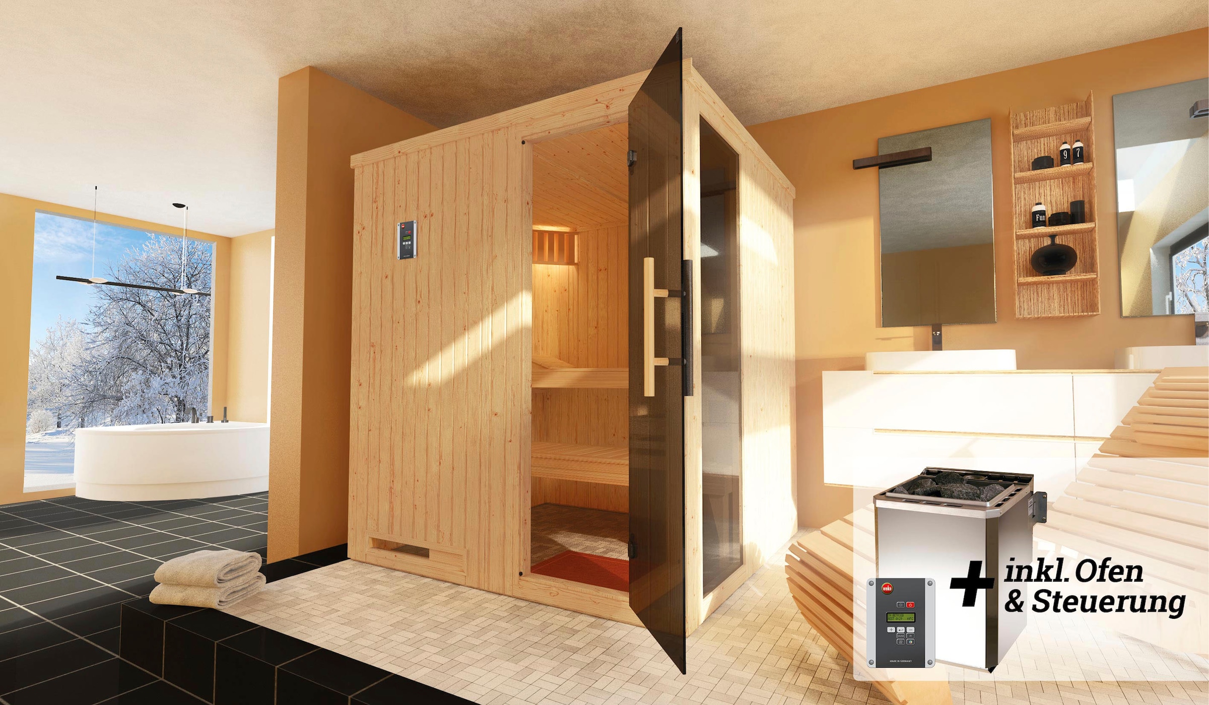 weka Sauna »Halmstad« Set,  7,5 kW Bio-Ofen mit digitaler Steuerung