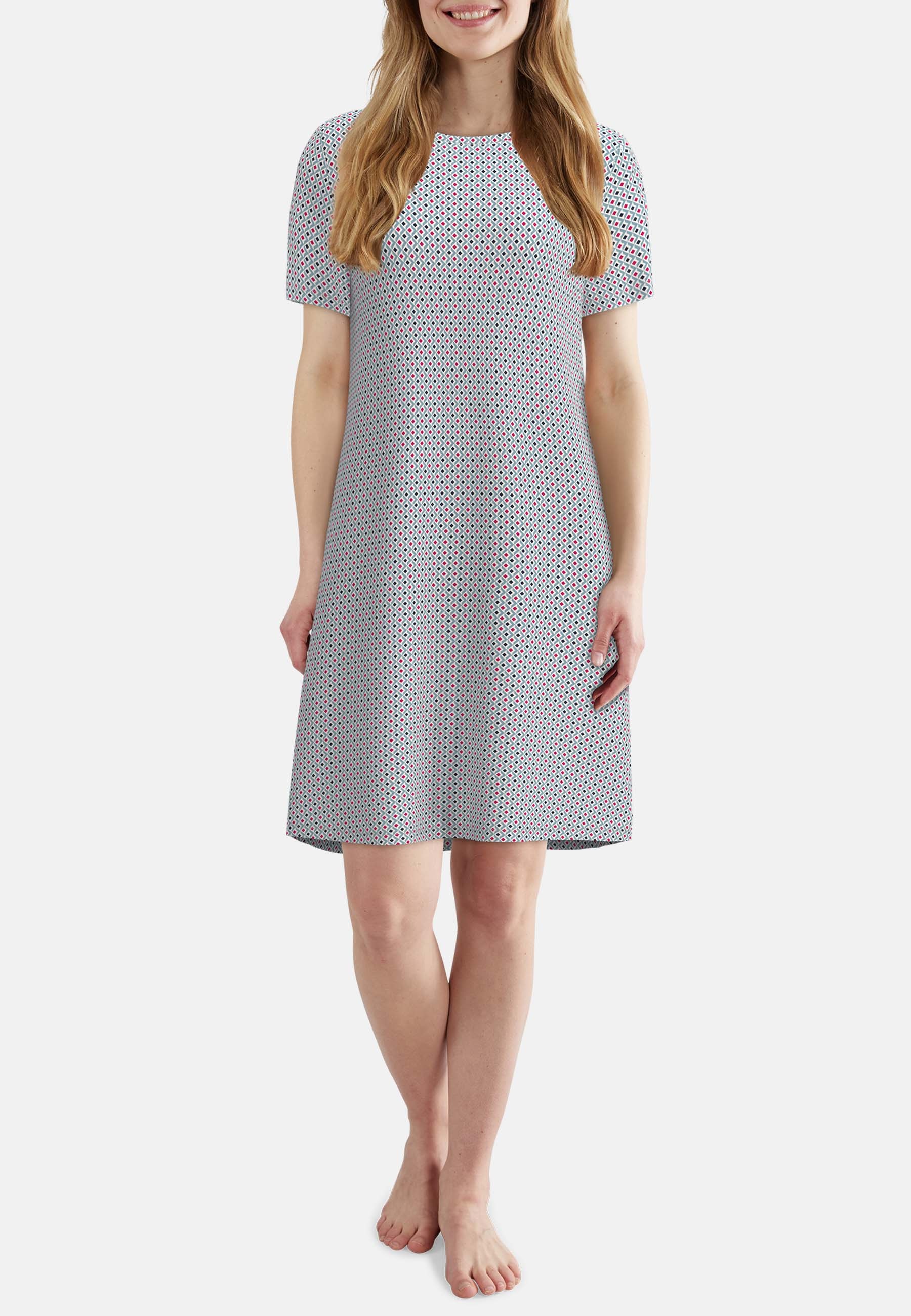 TOM TAILOR Nachthemd mit Muster, knielang, Kurzarm, Rundhalsausschnitt, Baumwollmix