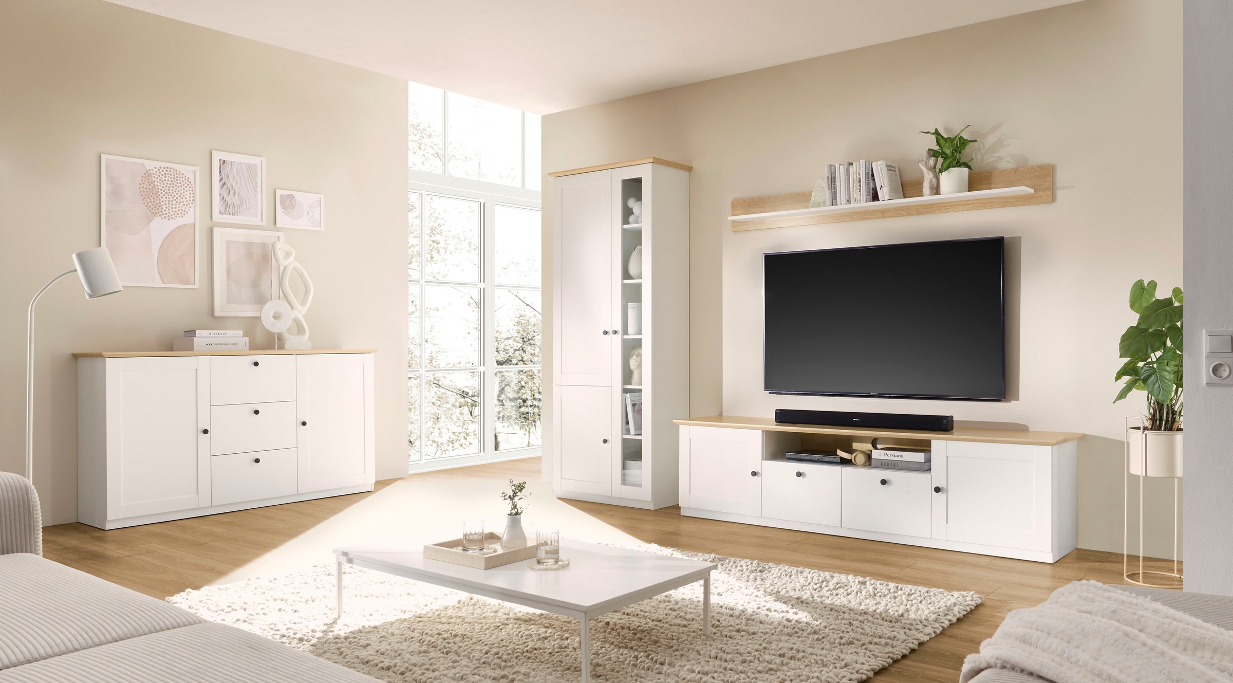 OTTO home Sideboard »Brest, Schrank im Landhausstil, Kommode, zeitloses Stauraumelement« schwarze Metallgriffe, ausreichend Stauraum, 164 cm breit