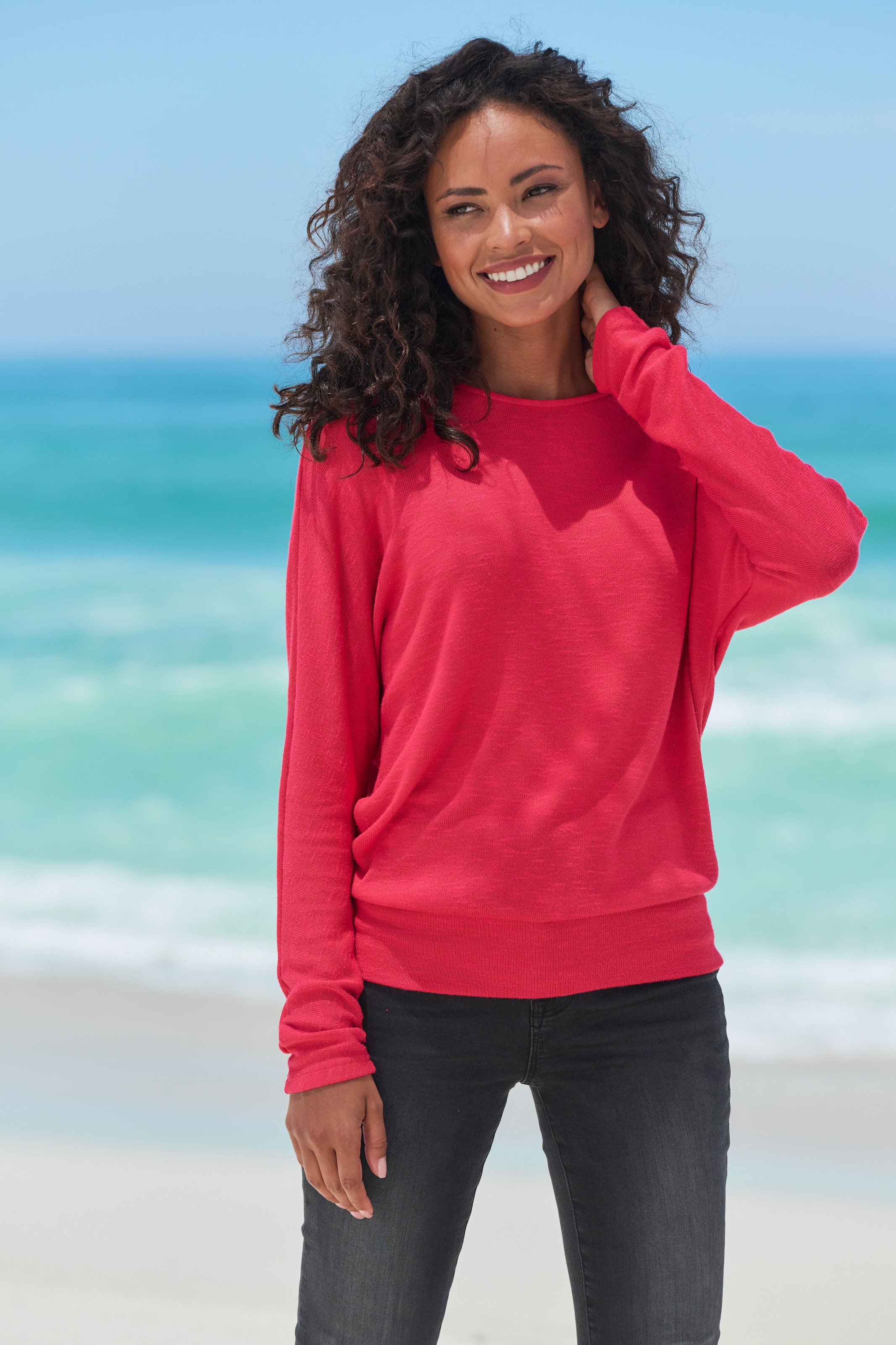 Vivance Langarmshirt »mit breitem Bund« aus strukturiertem Feinstrick mit Viskose