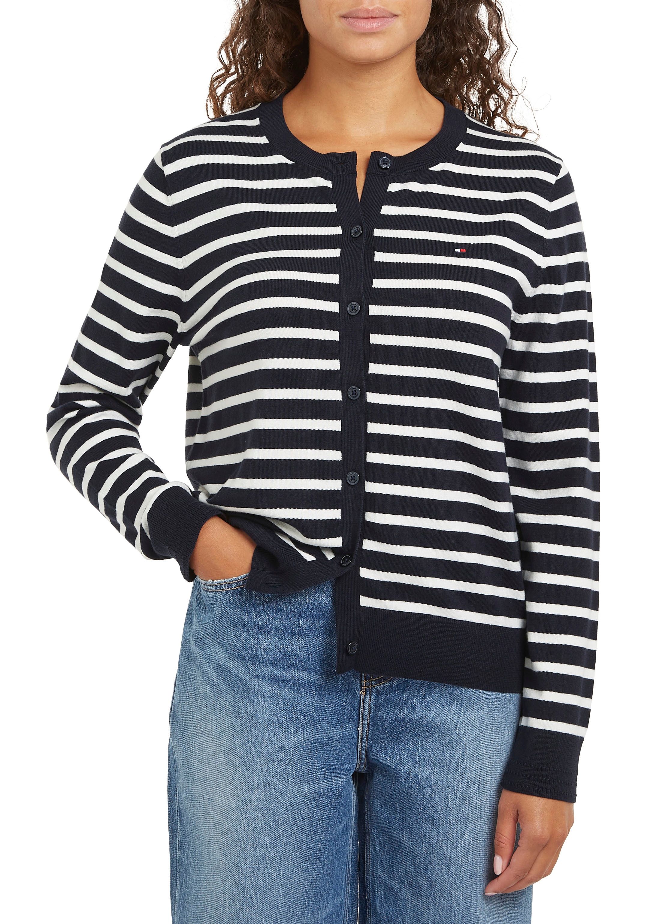 Tommy Hilfiger Cardigan »CO JERSEY STITCH CARDIGAN«, mit Logostickerei