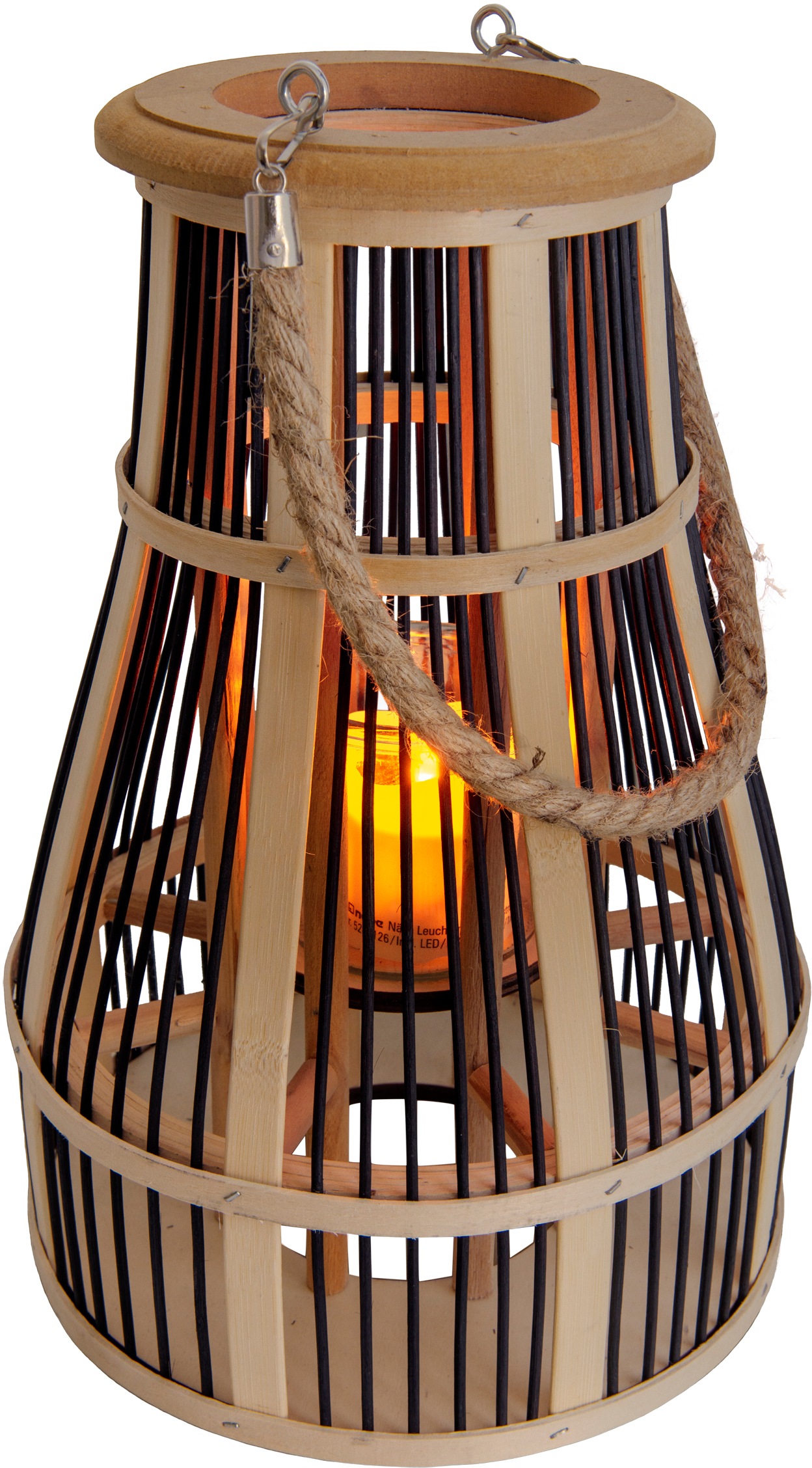 näve LED Solarleuchte »Korb«, 1 flammig-flammig, Flammeneffekt, Glaseinsatz für Teelicht, Material: Bambus/Jute/Glas