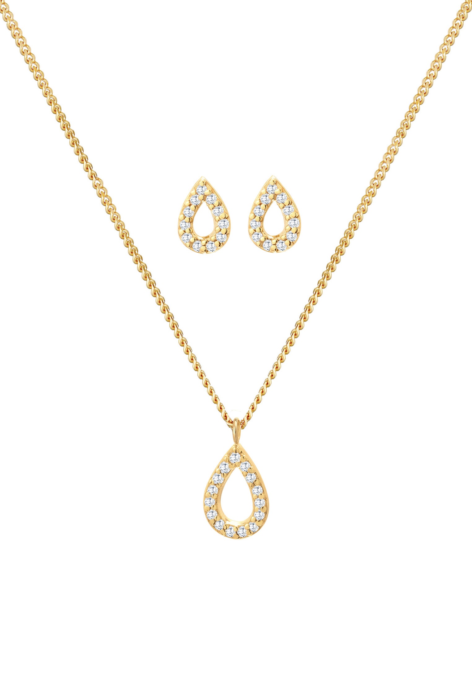 Elli Ohrring und Ketten Set »Schmuckset Tropfen Zirkonia Elegant 925 Silber«