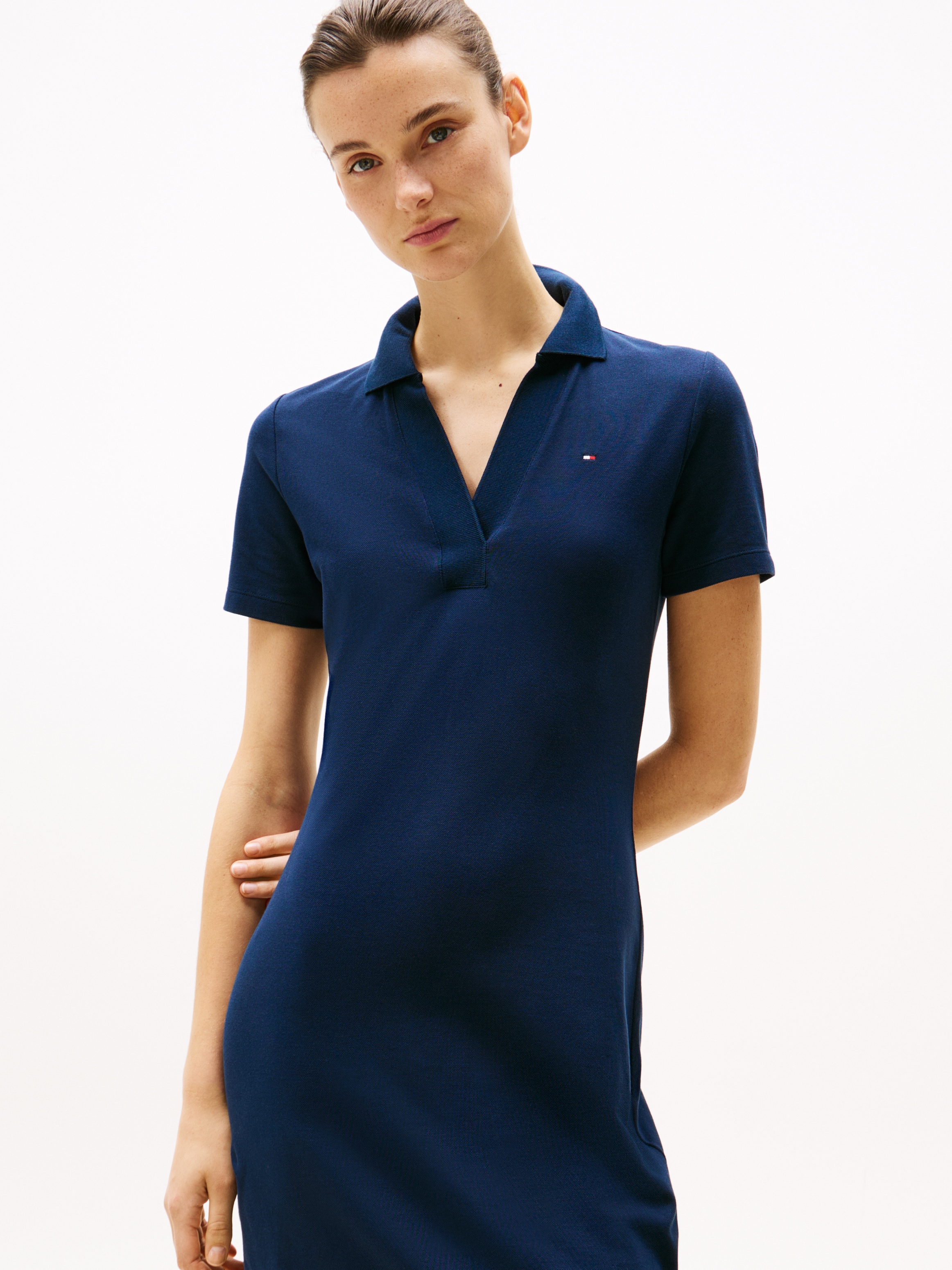 TOMMY HILFIGER Polokleid »SLIM OPEN NK POLO DRESS SS«, mit gestickter Tommy Hilfiger Flagge