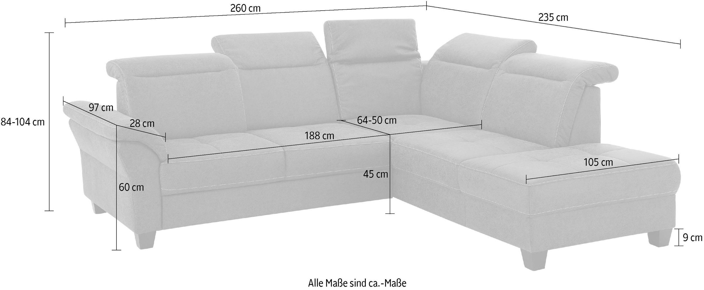 Home affaire Ecksofa »Solvei L-Form«, wahlweise auch mit Kopfteilverstellung und Bettfunktion, Federkern