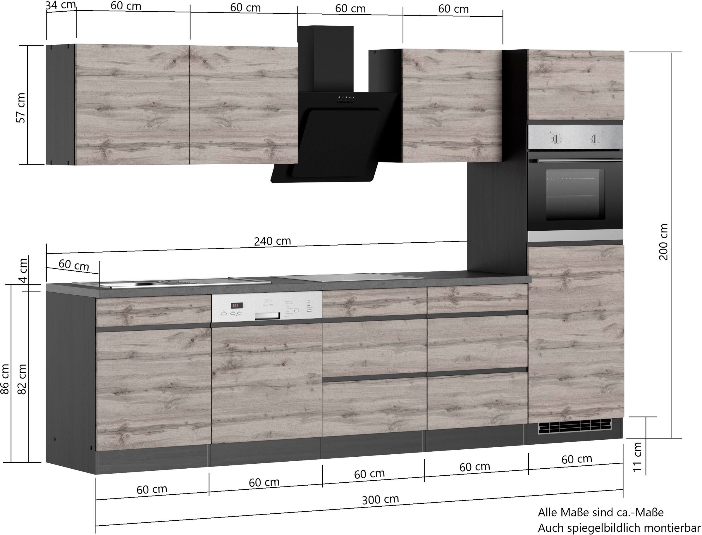 KOCHSTATION Küchenzeile »KS-Riesa« Stellbreite 300 cm, ohne E-Geräte