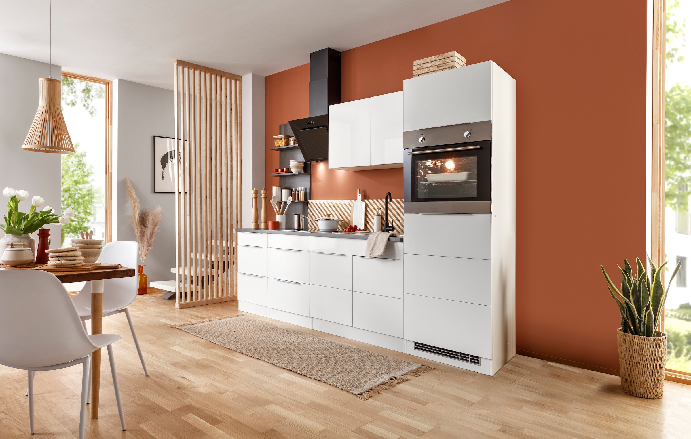 KOCHSTATION Küchenzeile »KS-Brindisi Breite 270 cm«, wahlweise mit E-Geräten und Induktion, mit MDF-Fronten und Regal