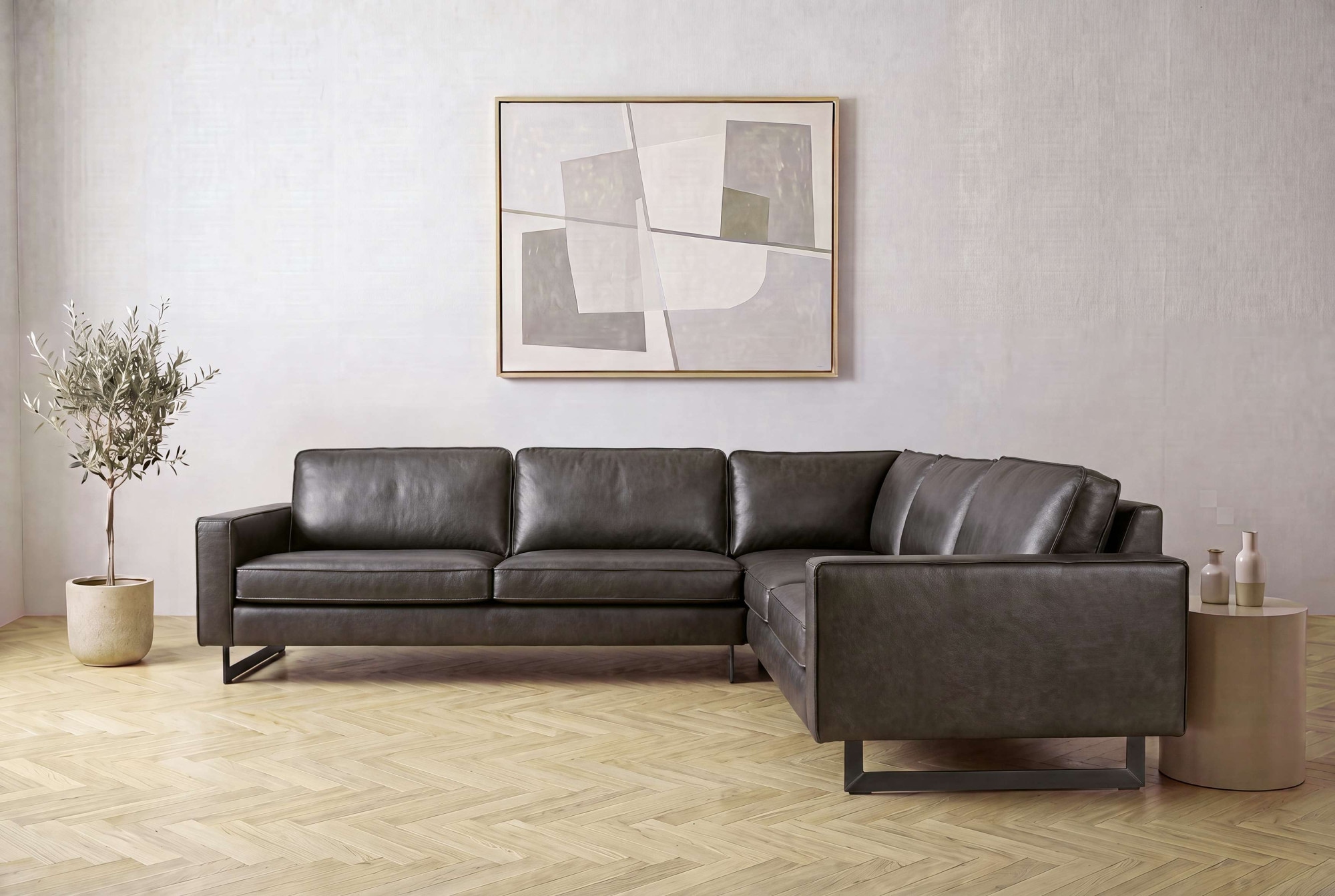 OTTO home Ecksofa »Pinto, XXL, 250/290 cm, langer Schenkel, Ottomane« Cord, Chenille, Lederoptik, mit Keder, Metallfüße, Wellenunterfederung
