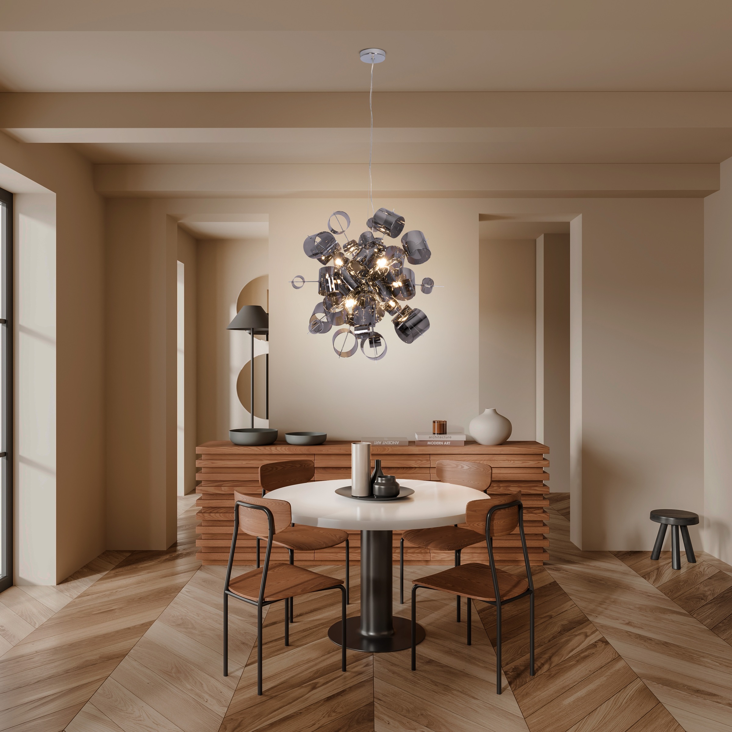 näve Pendelleuchte »Sirius« G9 1 Stk. exkl. 9x G9, aus hochwertigem Metall in Chrom, Gläser smokey, H: 190cm