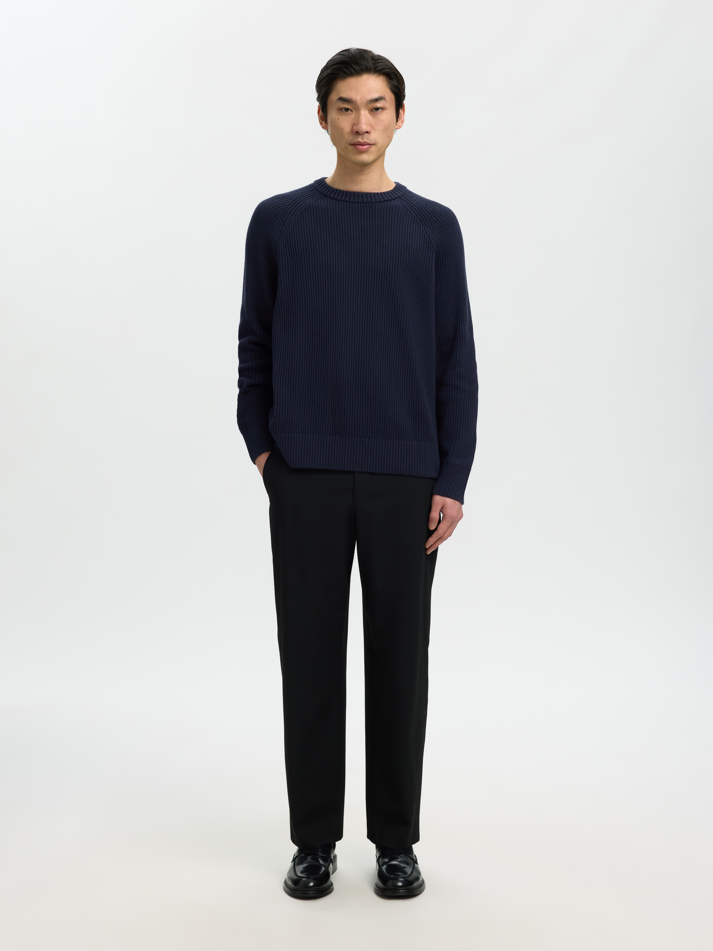 SELECTED Rundhalspullover »SLMBRAUN KNIT RIB CREW NECK NOOS« Baumwolle, relaxed fit