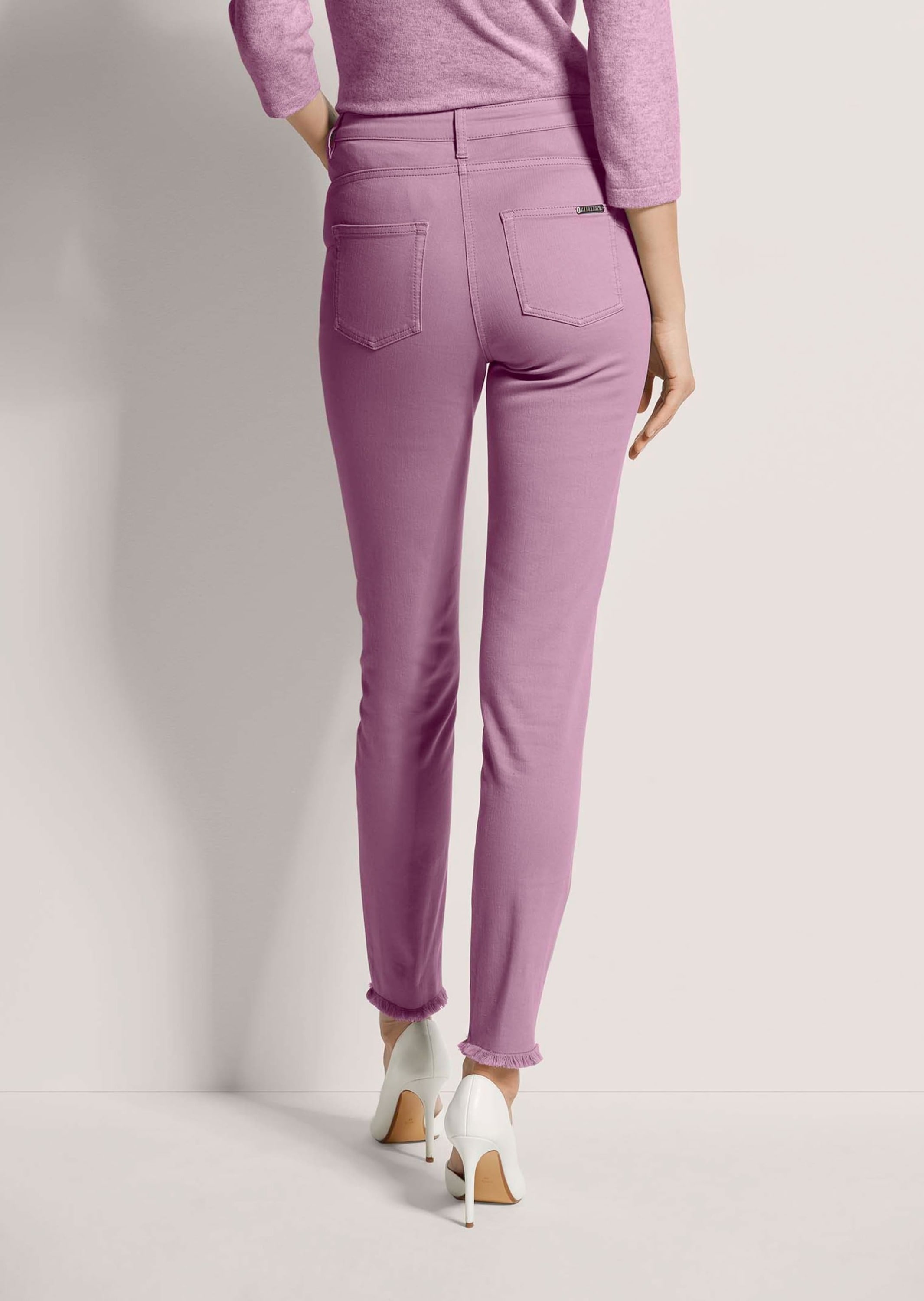MADELEINE Regular-fit-Jeans »Jeans Mid Waist Skinny-Hose mit Fransen« mit Fransensaum