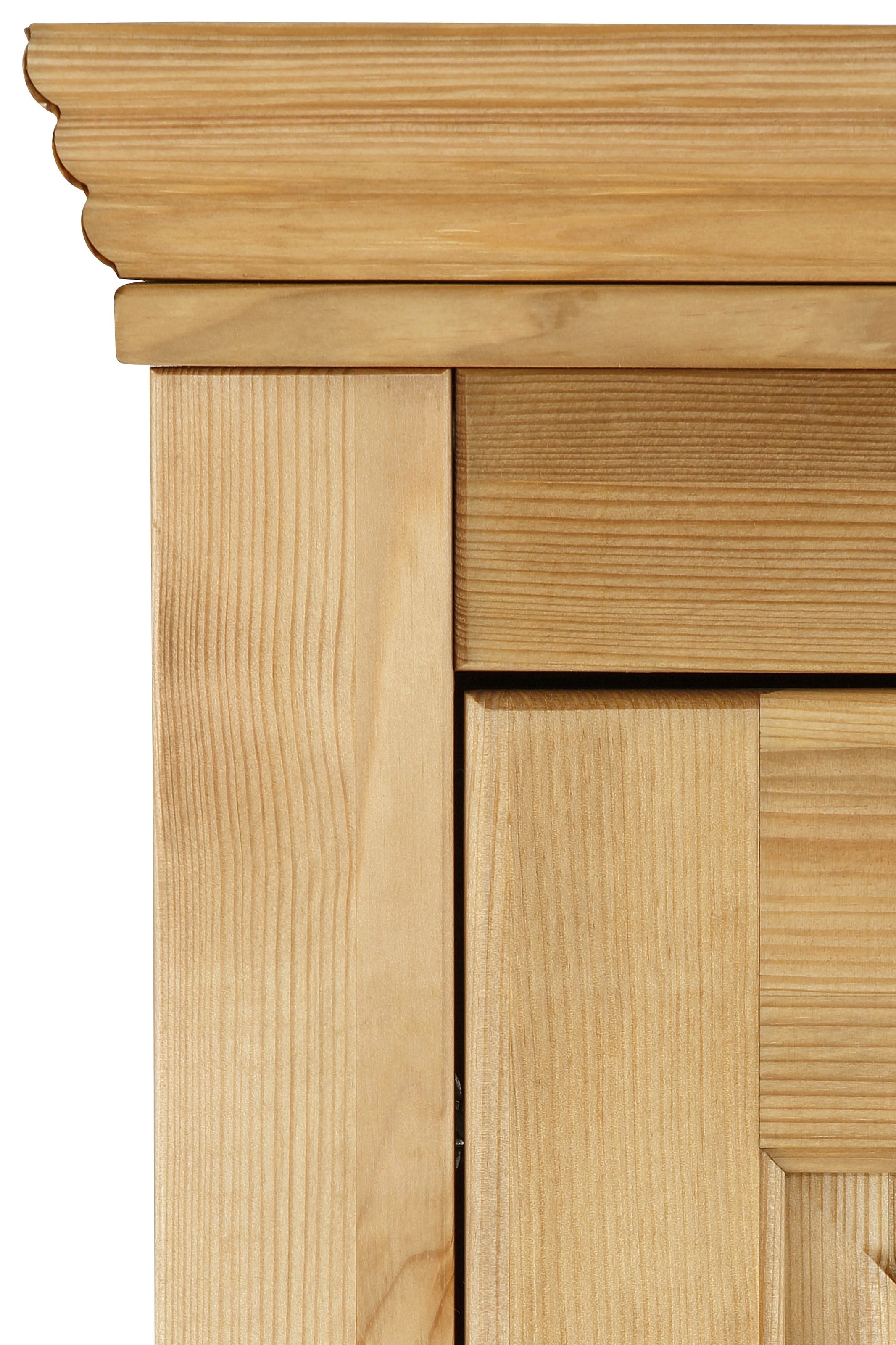 OTTO home Kleiderschrank »Rauna, mit Lamellen und Kassetten, klassischer Landhausstil, rustikal« 2 Breiten: 113/159 cm H/T ca. 195/60 cm,  massive Kiefer, Metallgriffe, mehrere Varianten, zeitloses Design