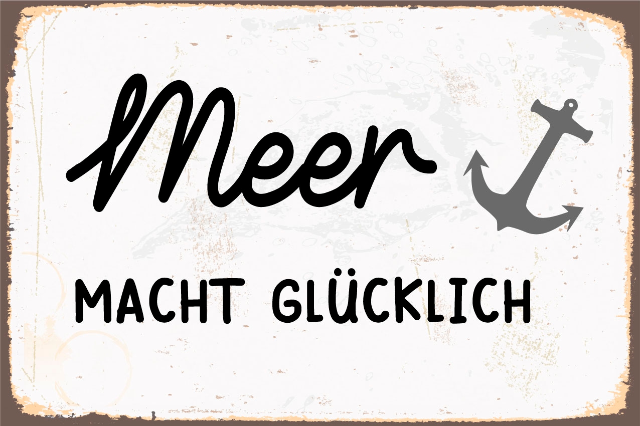 queence Metallbild »Meer macht glücklich«, Schriftzüge-Schriftzug, (1 St.), Stahlschilder