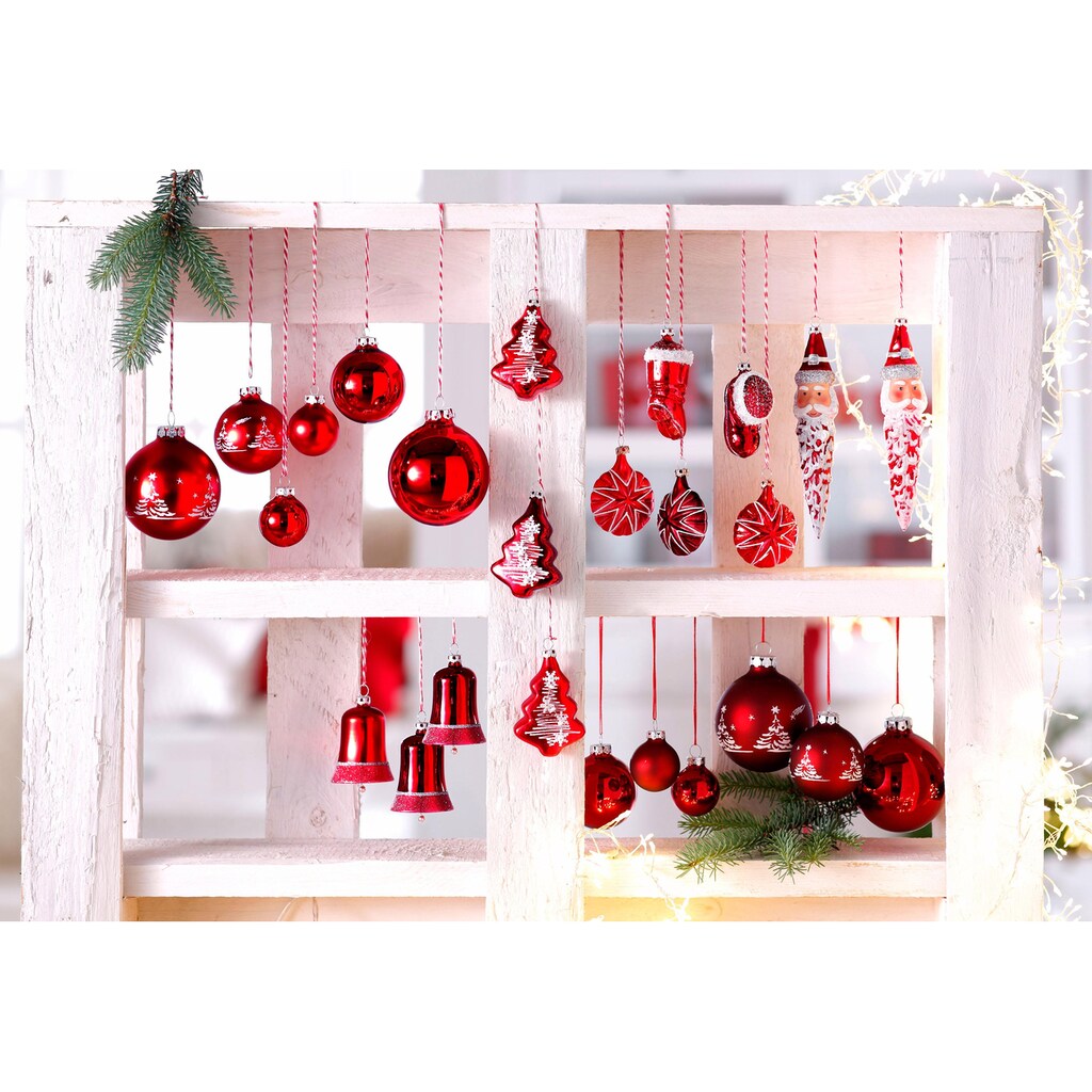 my home Weihnachtsbaumkugel »Advent, Weihnachtsdeko rot, Christbaumschmuck, Christbaumkugeln Glas«, (Set, 30 St.)