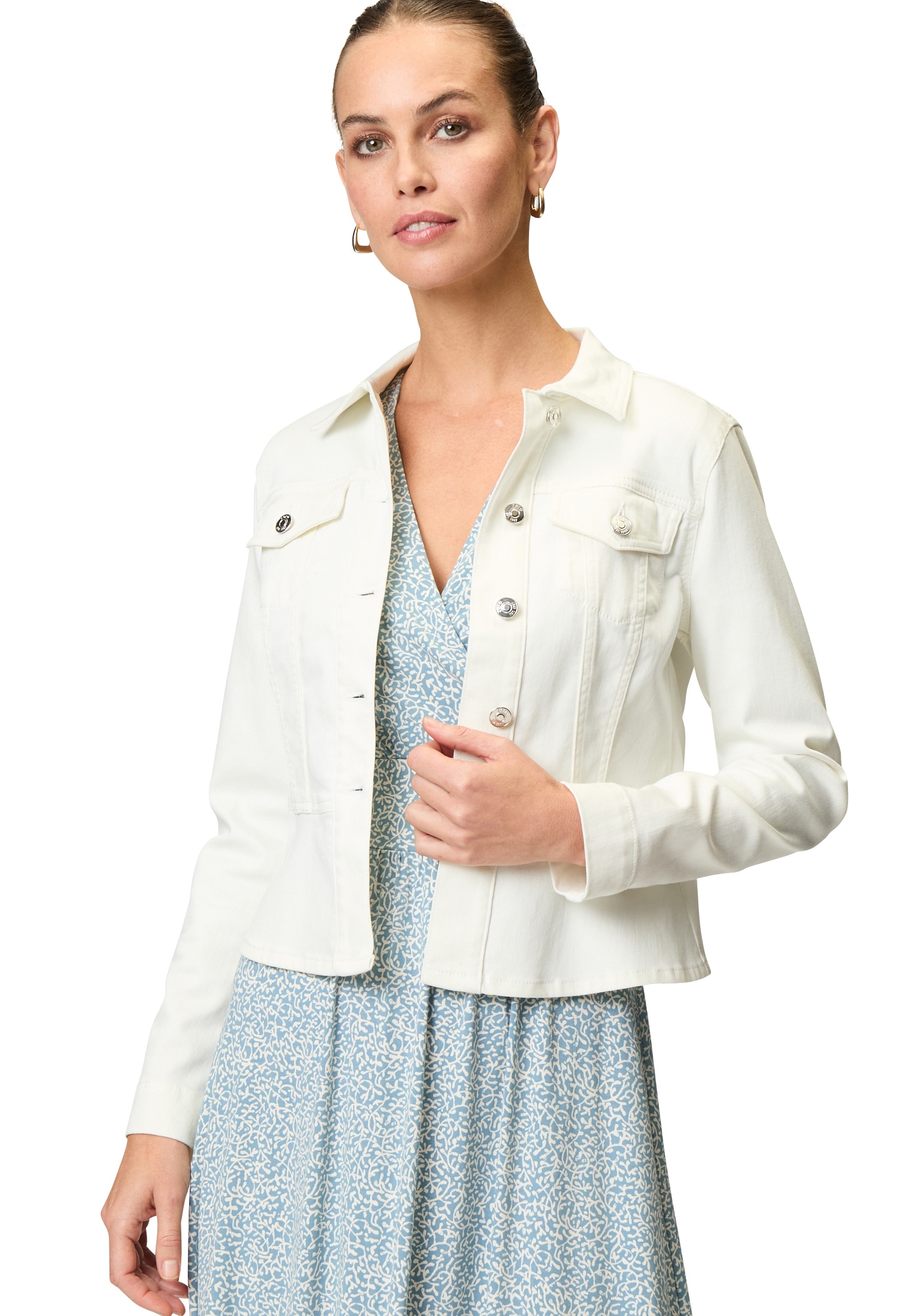 Zero Jeansblazer »Jeansjacke weiß mit Knopfleiste«