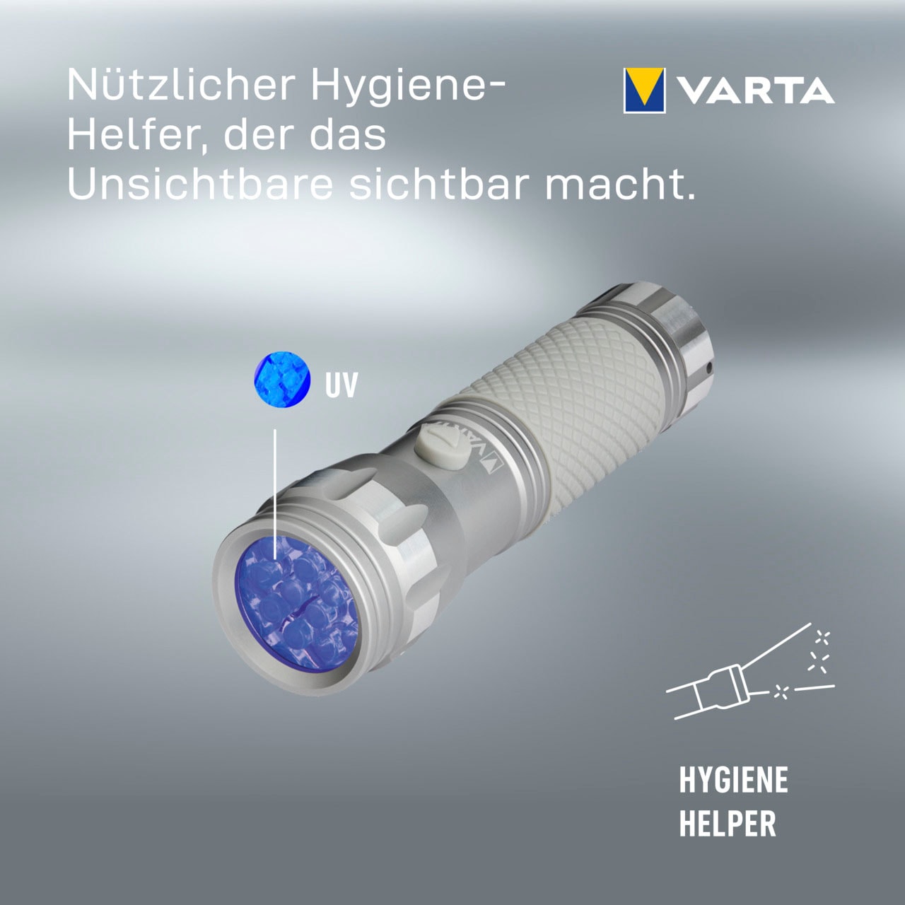 VARTA Taschenlampe »UV Licht«, (Set), Leuchte macht Unsichtbares sichtbar Hygienehilfe mit Schwarzlicht