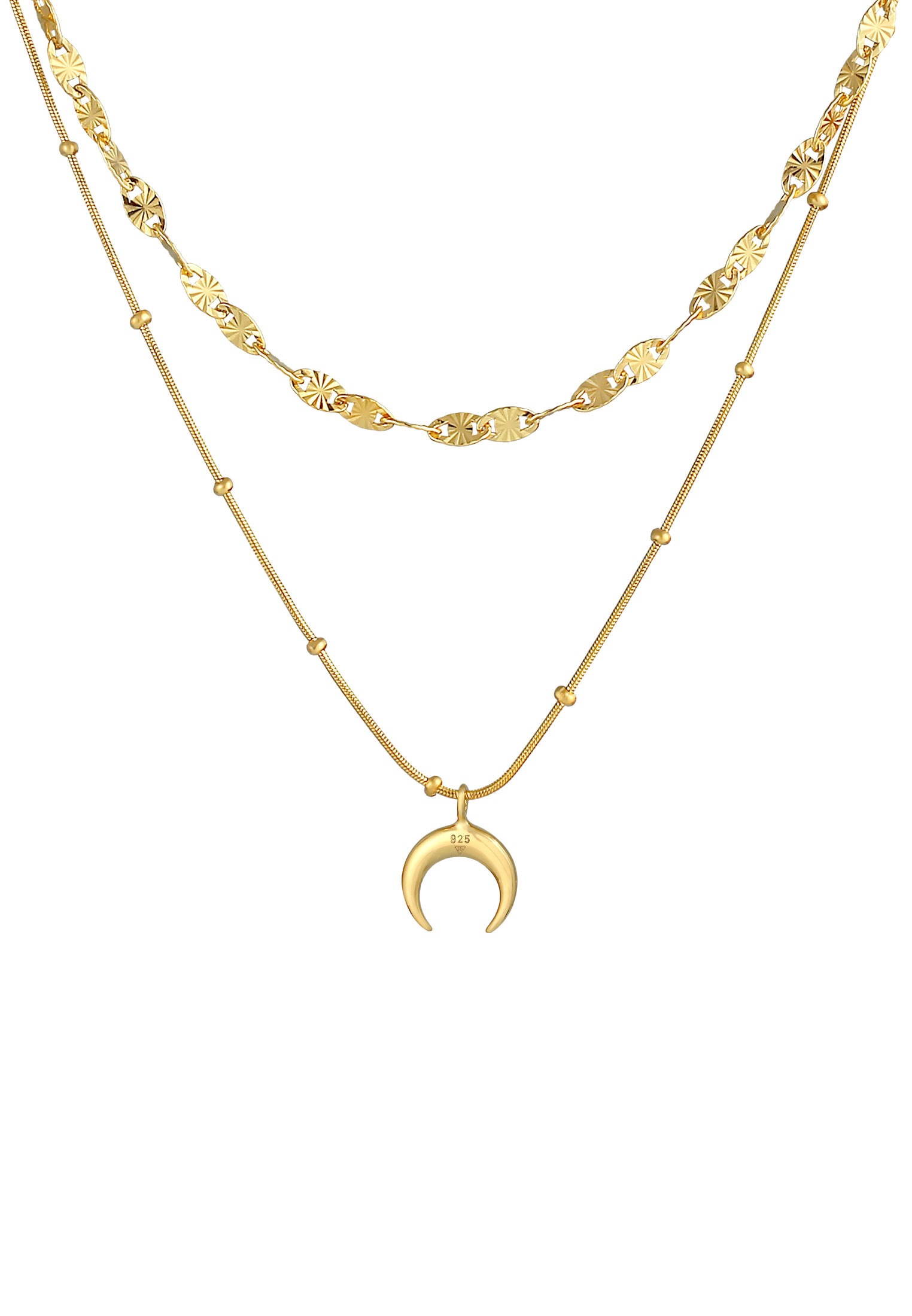 Elli Silberkette »Halskette Layer Plättchen Mond Sichel Kugelkette 925 Silber«