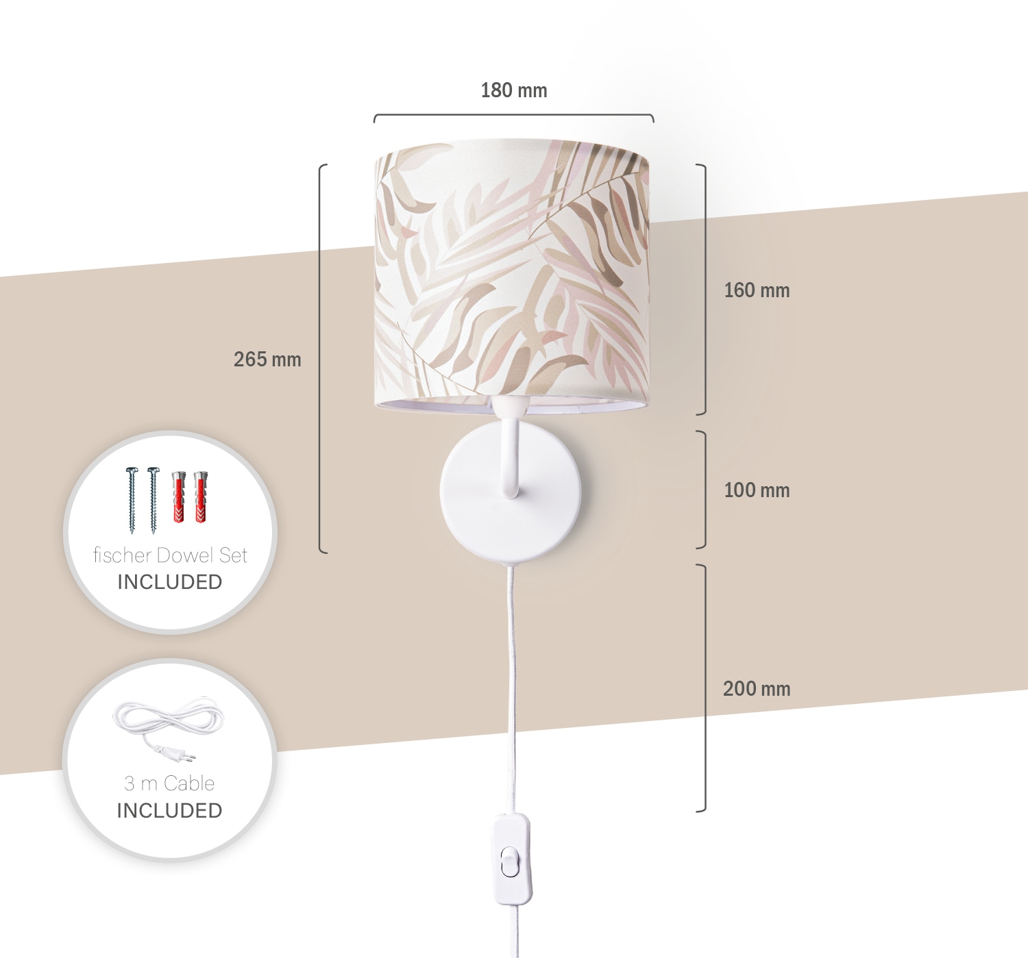Paco Home Wandleuchte »Kuba 126«, 1 flammig, Leuchtmittel E14 | ohne Leuchtmittel, Innen Wandlampe Lampenschirm Nachtlicht Kinder Deko Wohnzimmer Palme