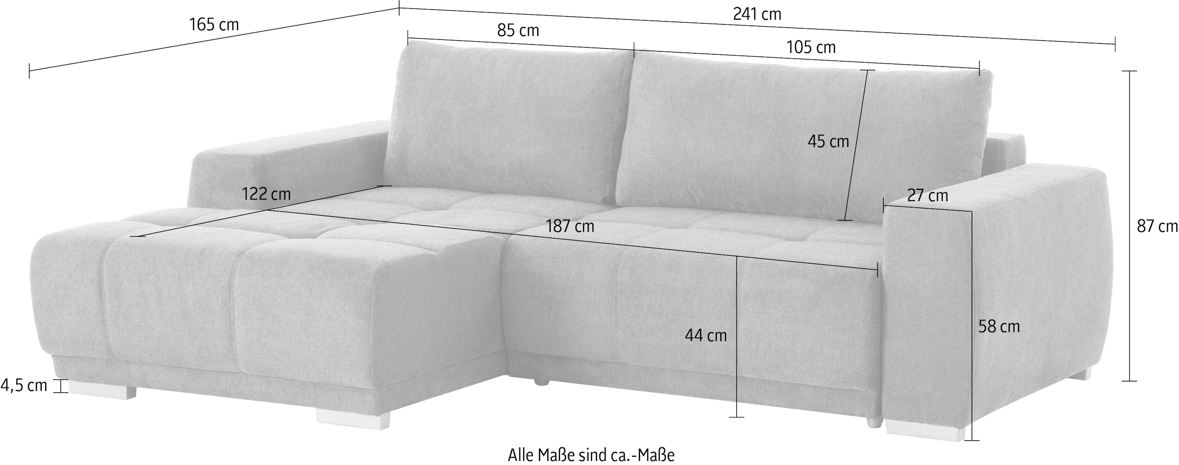 INOSIGN Ecksofa »Bolero L-Form«, wahlweise mit Bettfunktion & Bettkasten