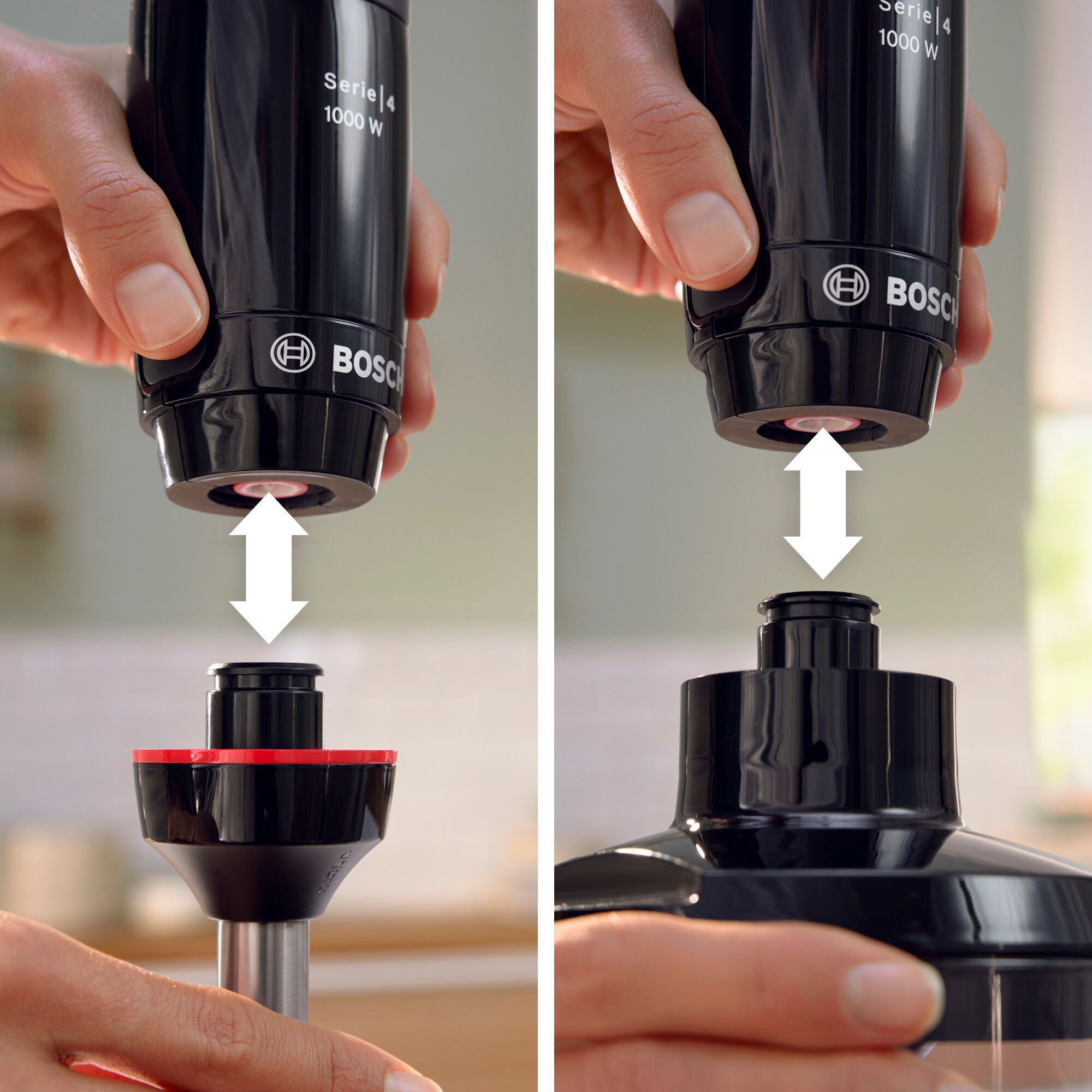 BOSCH Stabmixer »ErgoMaster Serie 4 MSM4B620, 4 Klingen, Zerkleinerer, Becher, schwarz«, 1000 W, Mixfuß Edelst., großer Bedienhebel, Keramikkupplung, Made in Europe
