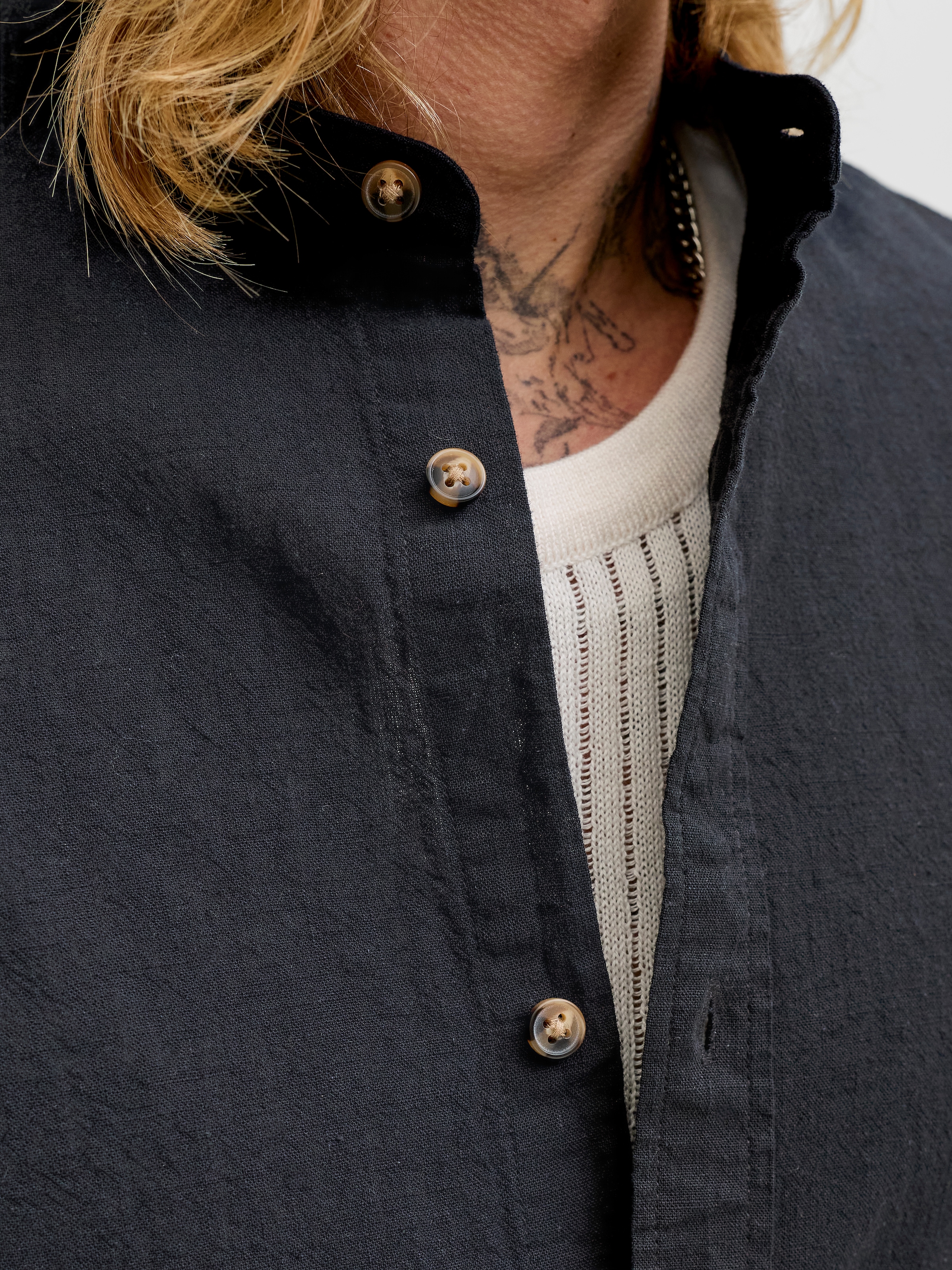 Jack & Jones Langarmhemd »JJESUMMER LINEN BLEND BAND SHIRT L/S SN« Baumwollmischung, regular fit