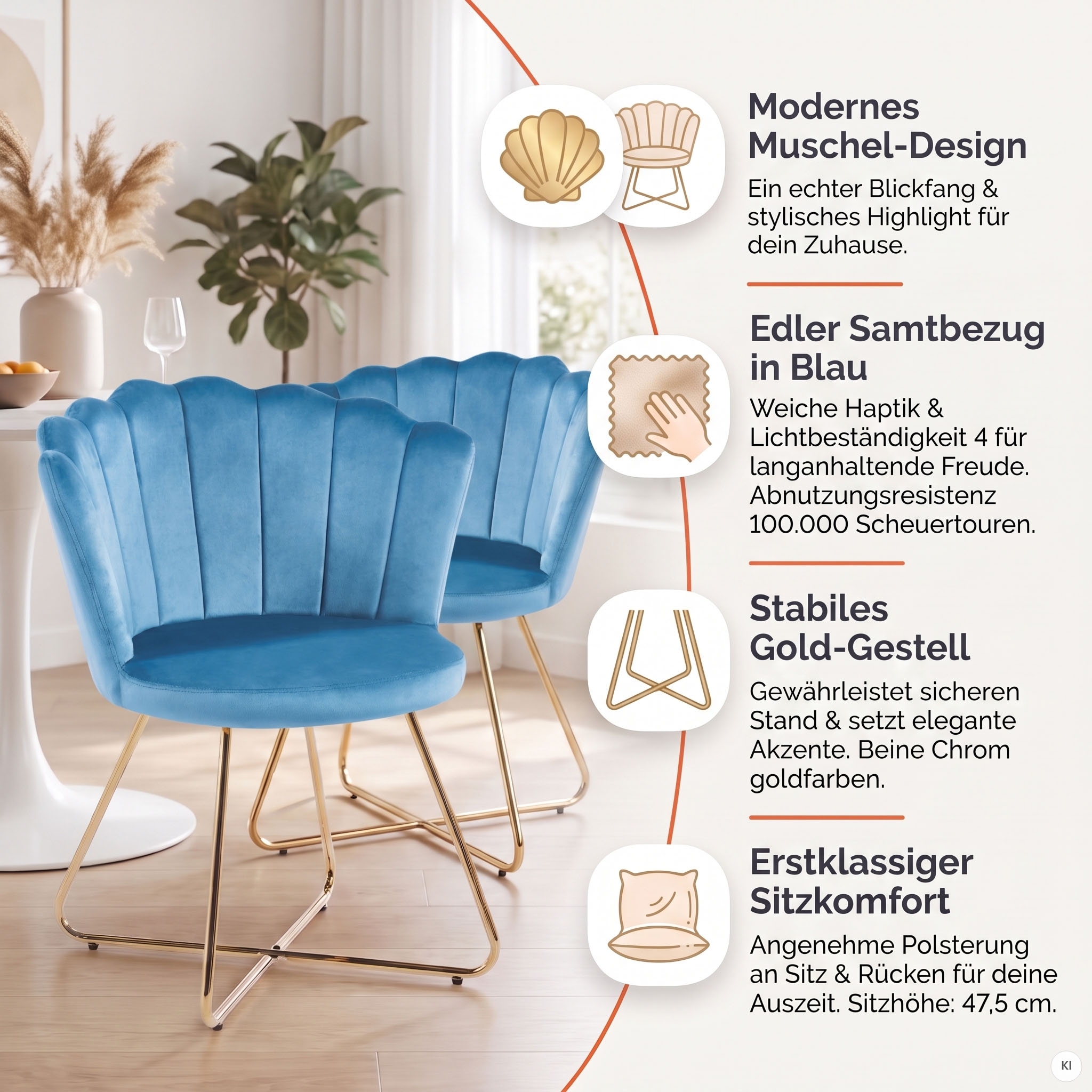 SalesFever Polsterstuhl »Komfortabler Stuhl im eleganten Design« (Set) 2 Stk.Muschel-Design