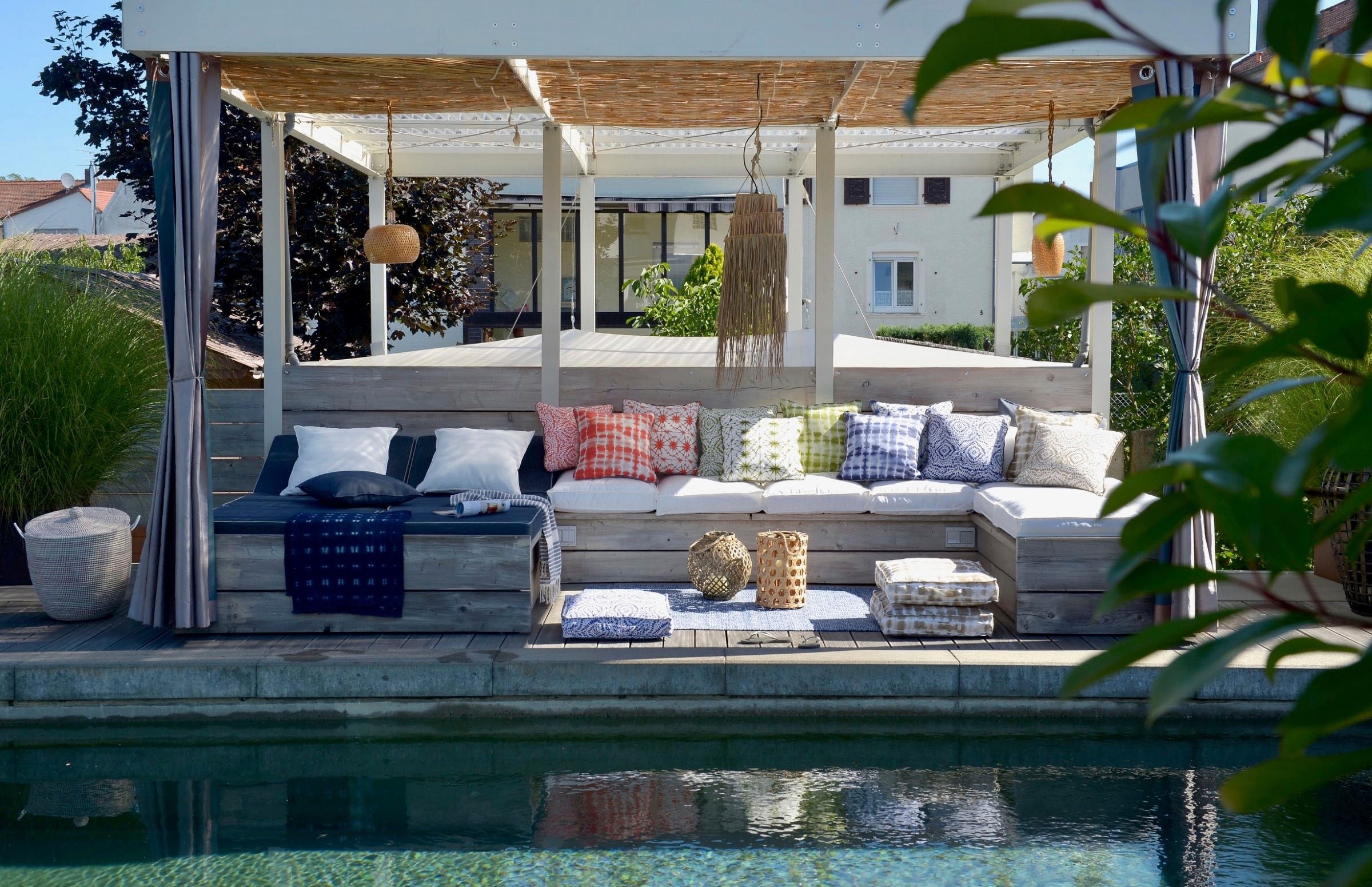 H.O.C.K. Dekokissen »Badu Batik Midnight Outdoor« mit Keder, Kissenhülle mit Füllung, 1 Stück