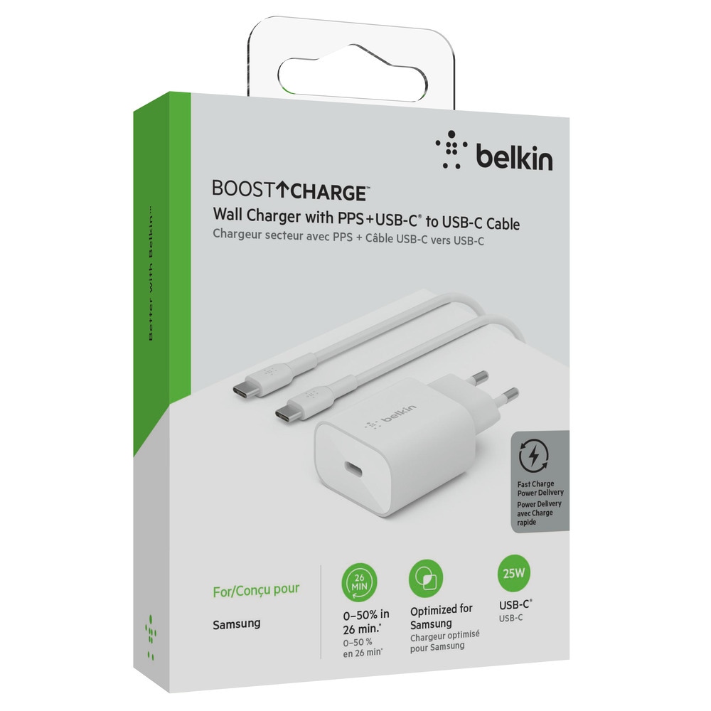 Belkin USB-Ladegerät »25W USB-C Ladegerät PowerDelivery, inklusive 1m USB-C zu USB-C Kabel«, optimiert für Samsung