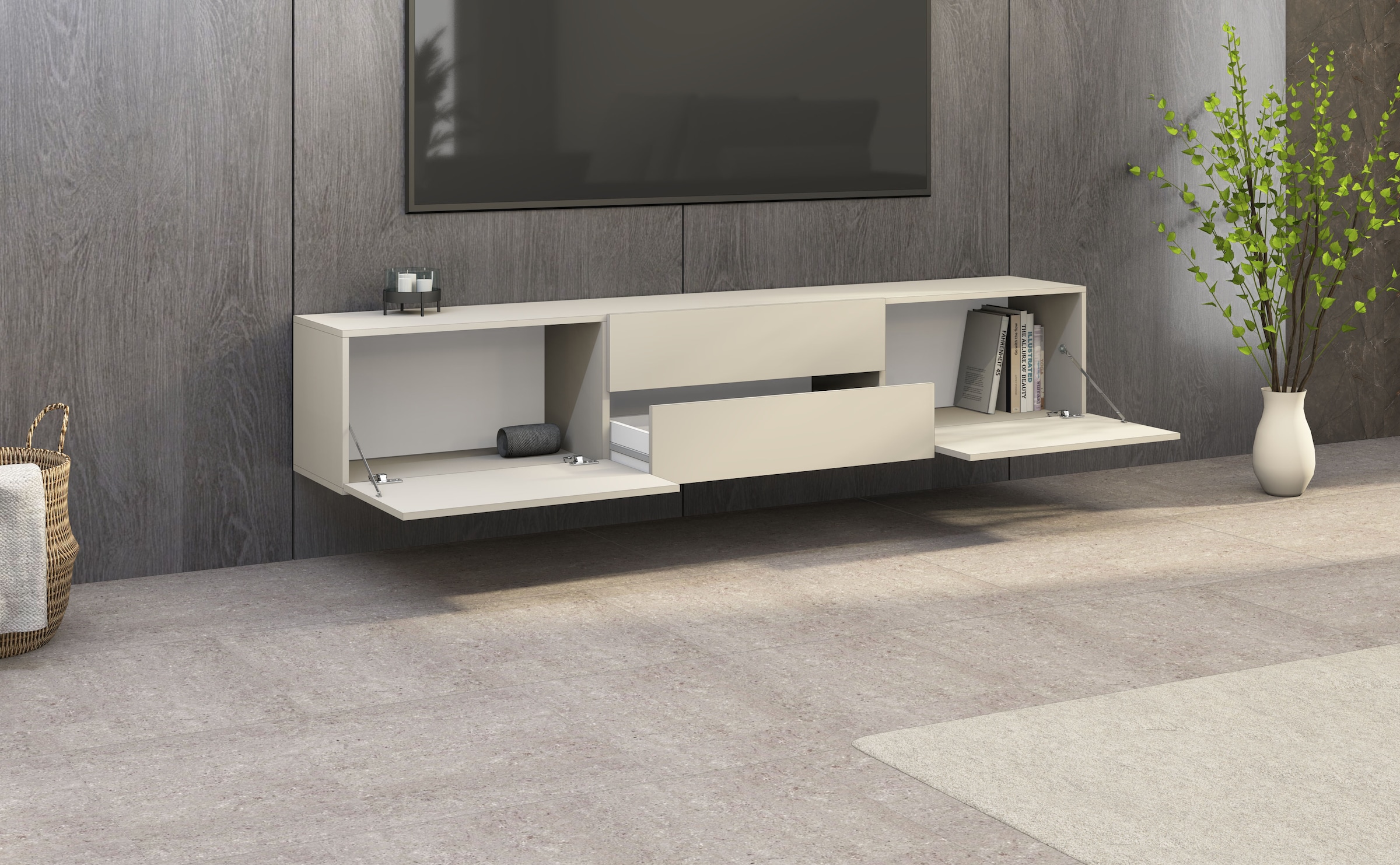 borchardt Möbel Lowboard »Sophia«, Breite 200 cm mit 2 Klappen und 2 Schubkästen, stehend und hängend