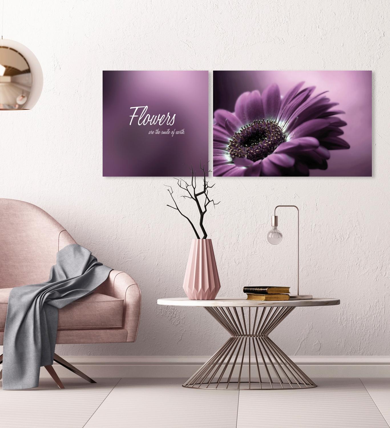 queence Leinwandbild »Flower«, Blumen-Blumenbilder-Kunst-Modern-Spa-Spa Bilder-Sprüche-Sprüche & Texte-Schriftzug-Schriftzüge, (Set), Premium-Leinwandstoff, Handarbeit aus Deutschland, Spruch, 2er Set