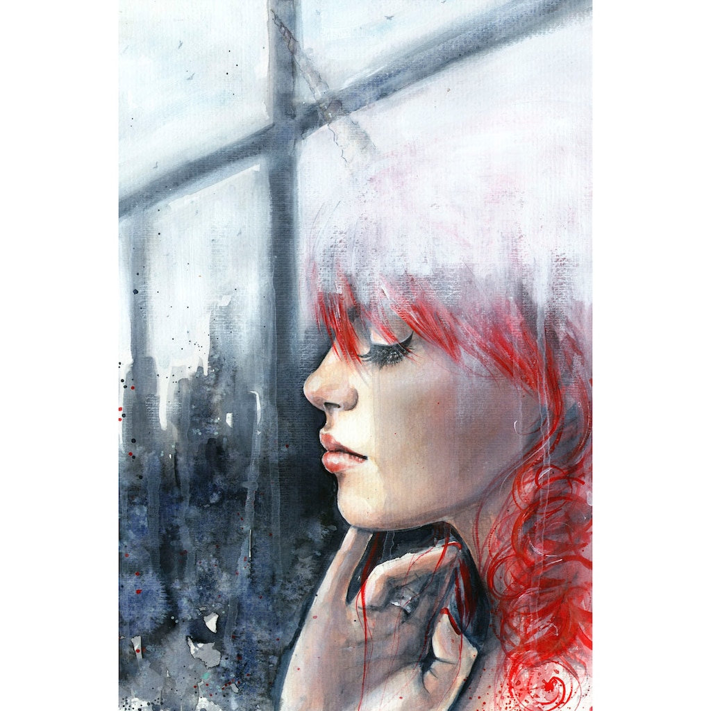 queence Acrylglasbild »Frau am Fenster«