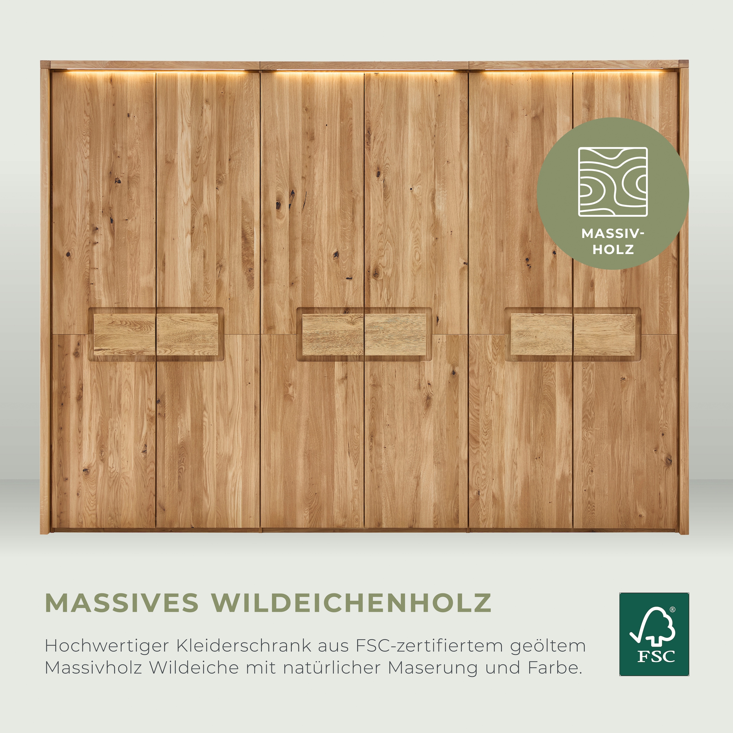 Home affaire Kleiderschrank »Ambroise, aus Wildeiche, inkl. Passepartout« Massivholz-Kleiderschrank, im 50 cm Raster planbar