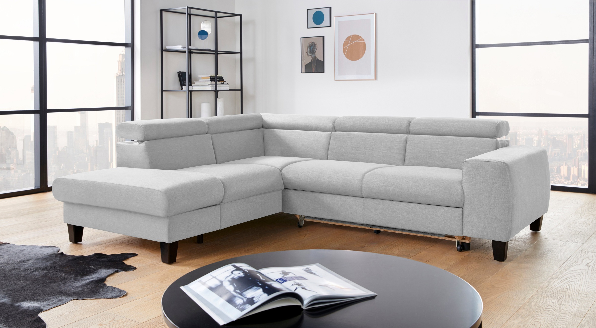 COTTA Polstergarnitur »Morven L-Form«, (Set), Set bestehend aus: Ecksofa mit Kopfteilverstellung & Hocker