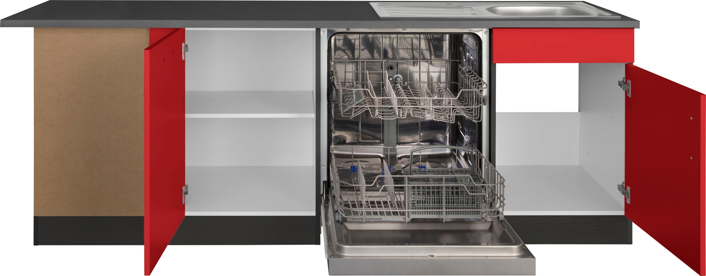 KOCHSTATION Küchenzeile »KS-Paris – Küchen mit einzigartigen Fotomotiven auf den Fronten« ohne E-Geräte, Stellbreite 290/220 cm