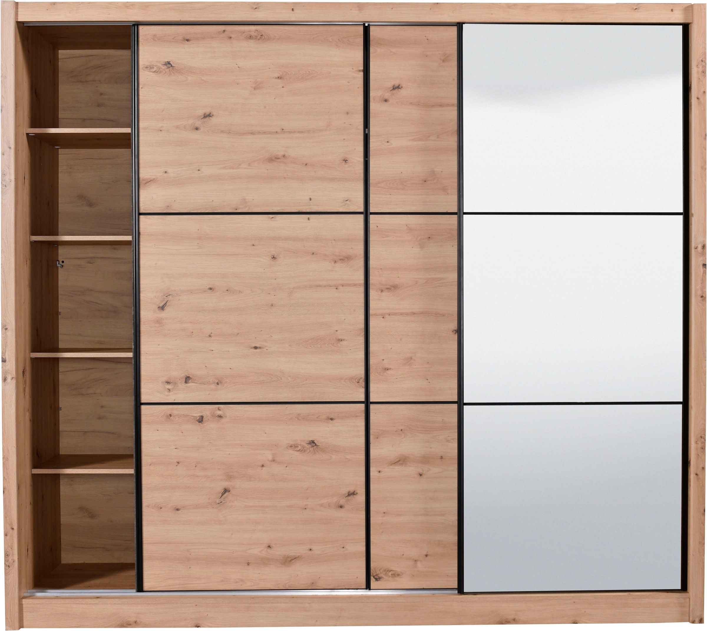 INOSIGN Schwebetürenschrank »Navara Kleiderschrank mit Spiegel Wäscheschrank Garderobe«, mit großzügiger Innenausstattung, FSC®-zertifiziert, in 3 Breiten
