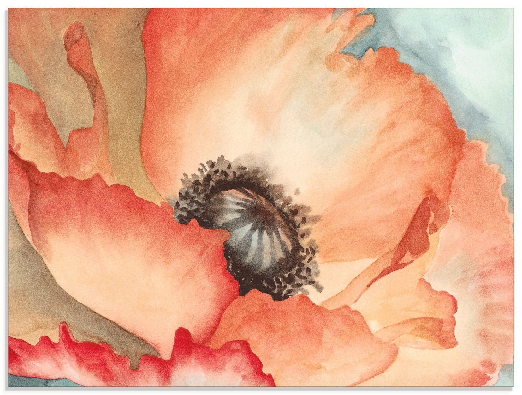 Artland Glasbild »Wasserfarben Mohn II«, Blumen, (1 St.)