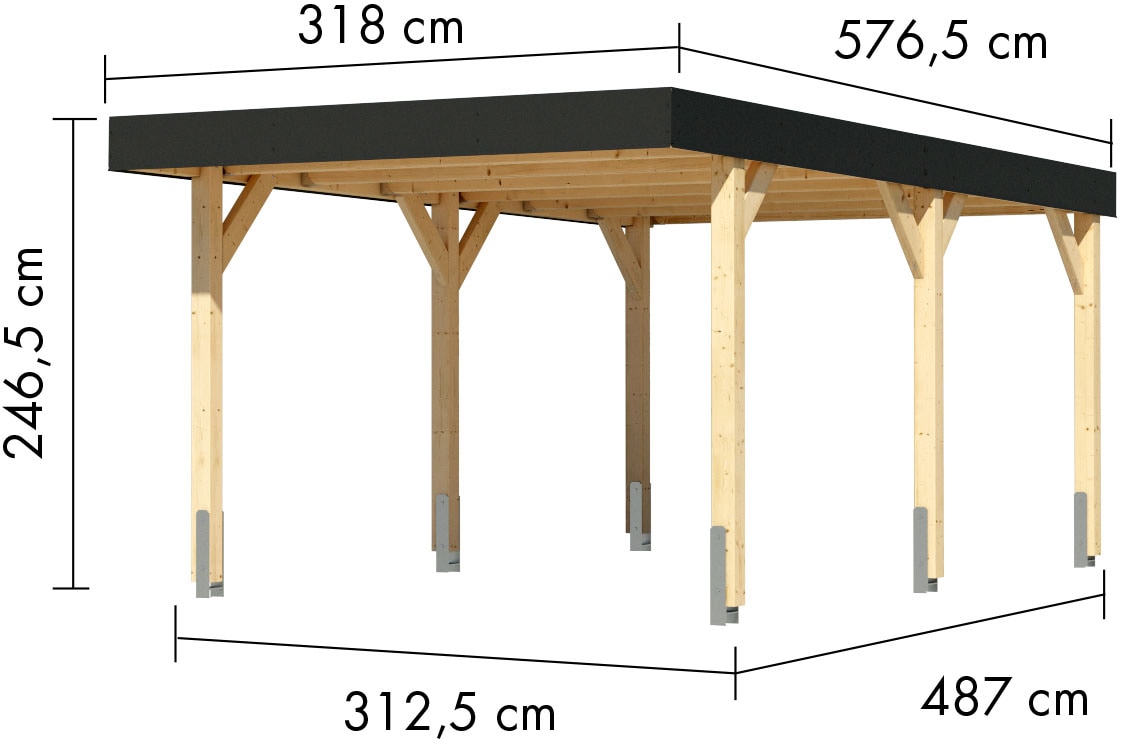 Karibu Einzelcarport »aus kesseldruckimprägniertem Massivholz« Holz teilmassiv 288 cm naturbelassen schützt das Fahrzeug das ganze Jahr über vor Witterungseinflüssen