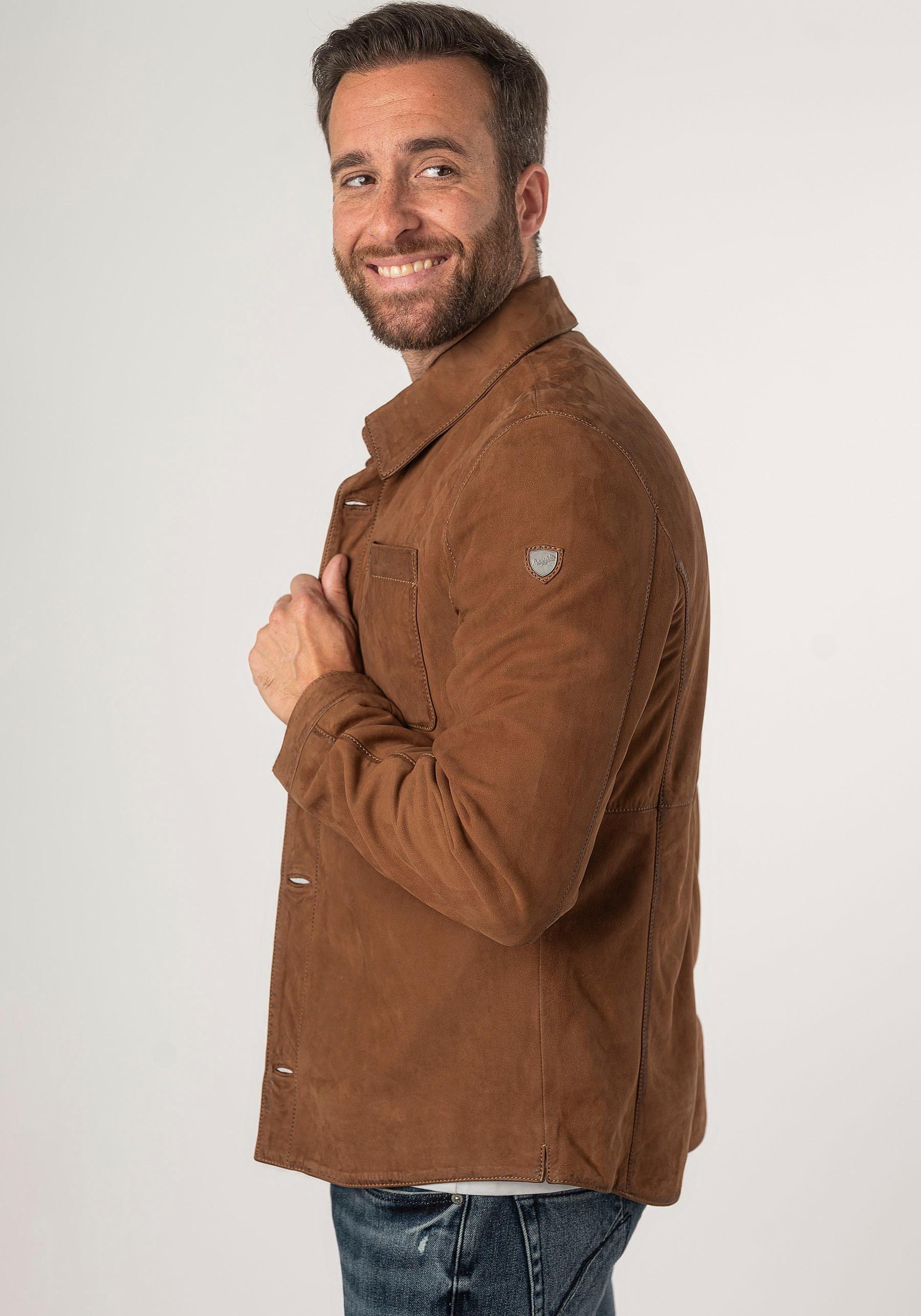 Mauritius Lederjacke »MMJemmo«, mit Hemdblusenkragen, Knopfleiste